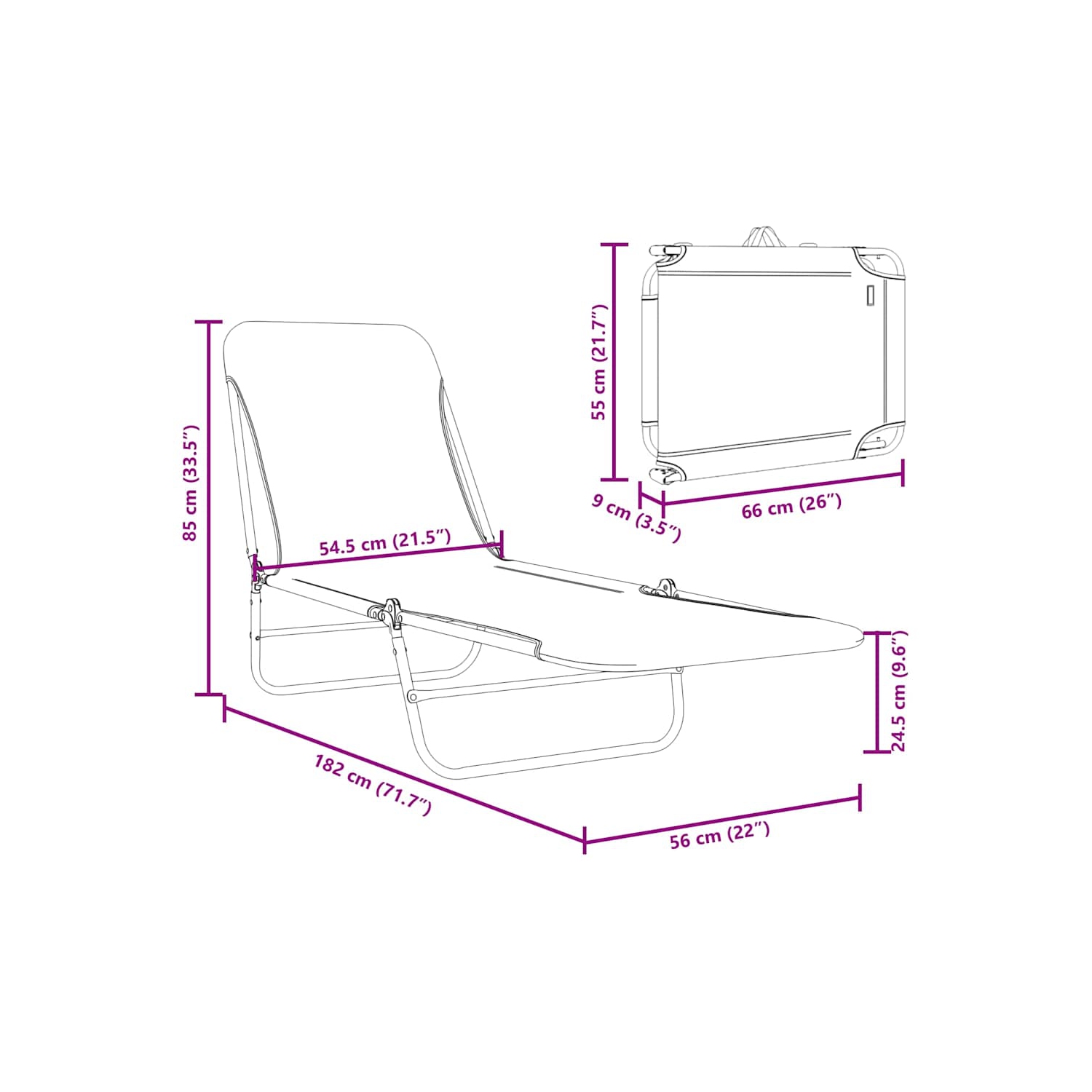 2 chaises longues pliantes vidaXL acier et tissu bleu