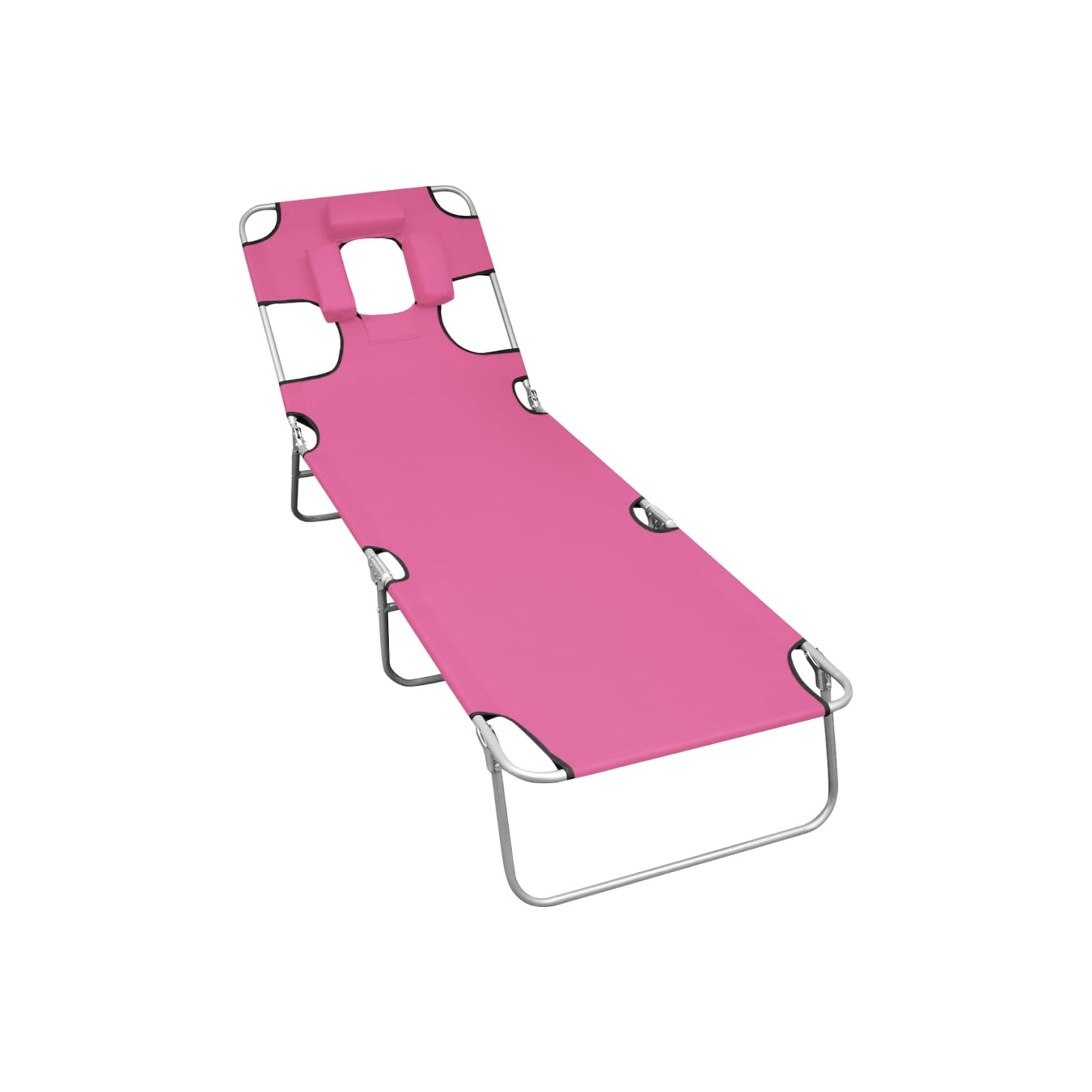 vidaXL Folding Sun Lounger with Head Cushion Steel Magento Pink