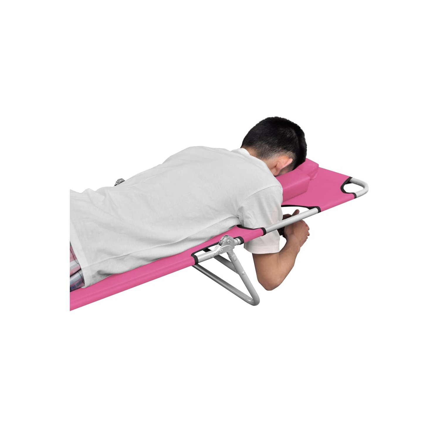 vidaXL Folding Sun Lounger with Head Cushion Steel Magento Pink