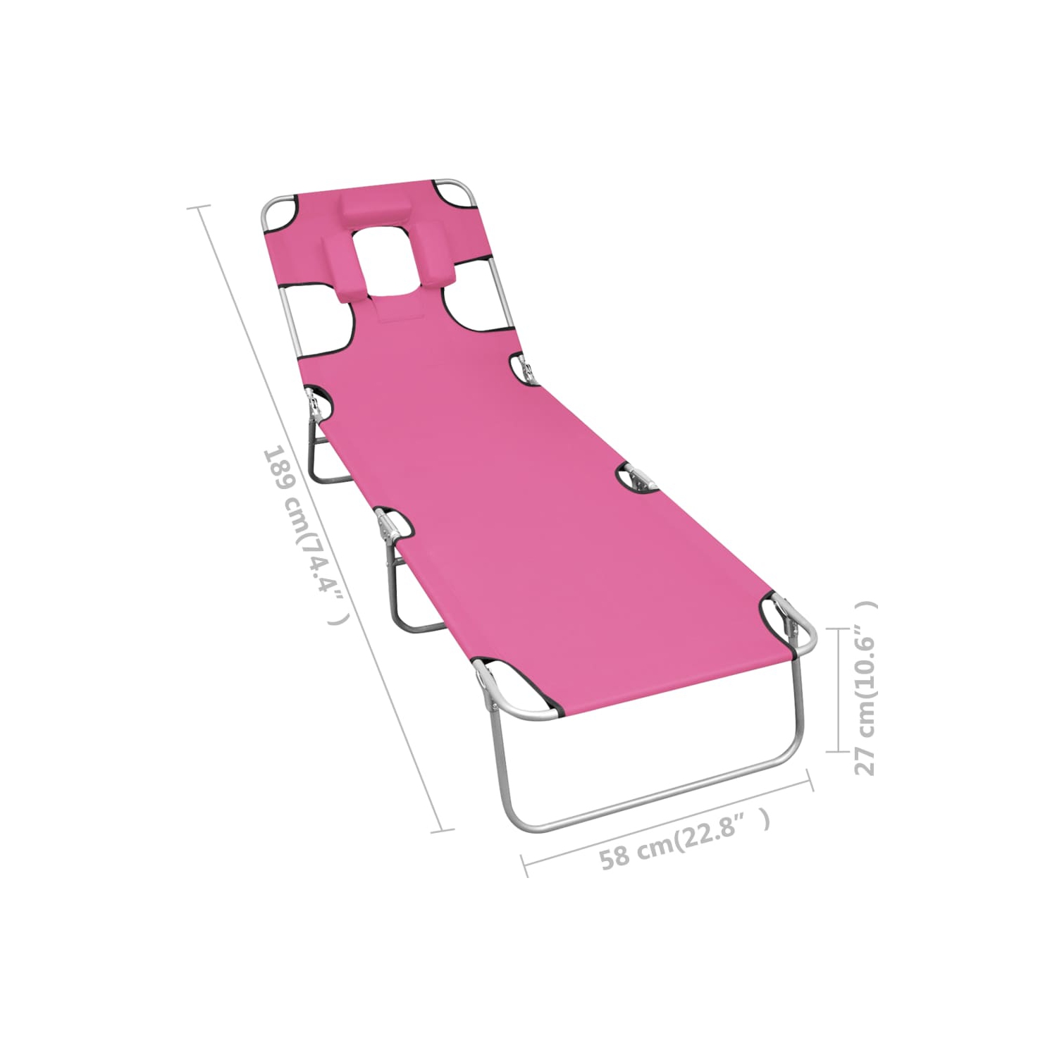 vidaXL Folding Sun Lounger with Head Cushion Steel Magento Pink
