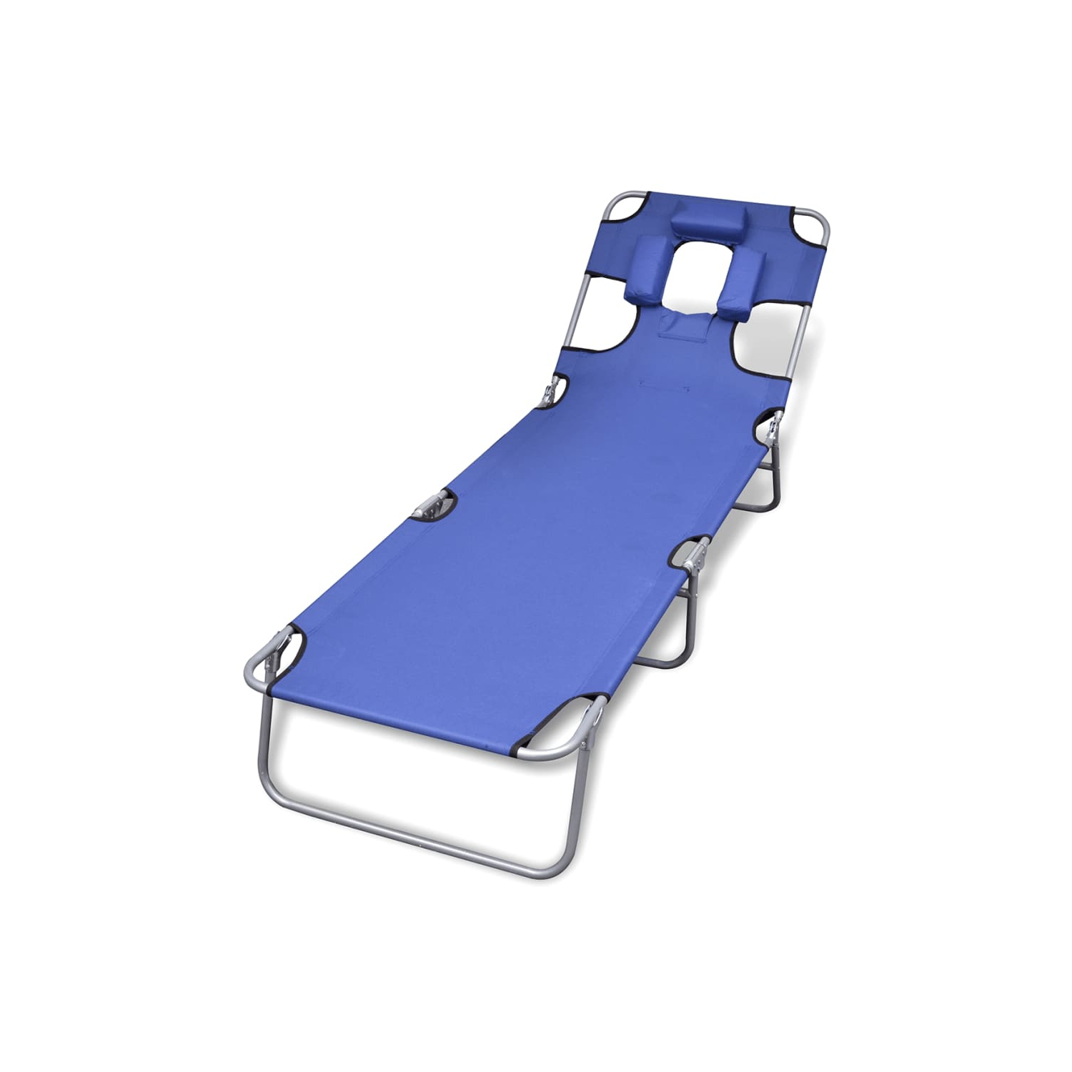 vidaXL Folding Sun Lounger with Head Cushion Powder-coated Steel Blue