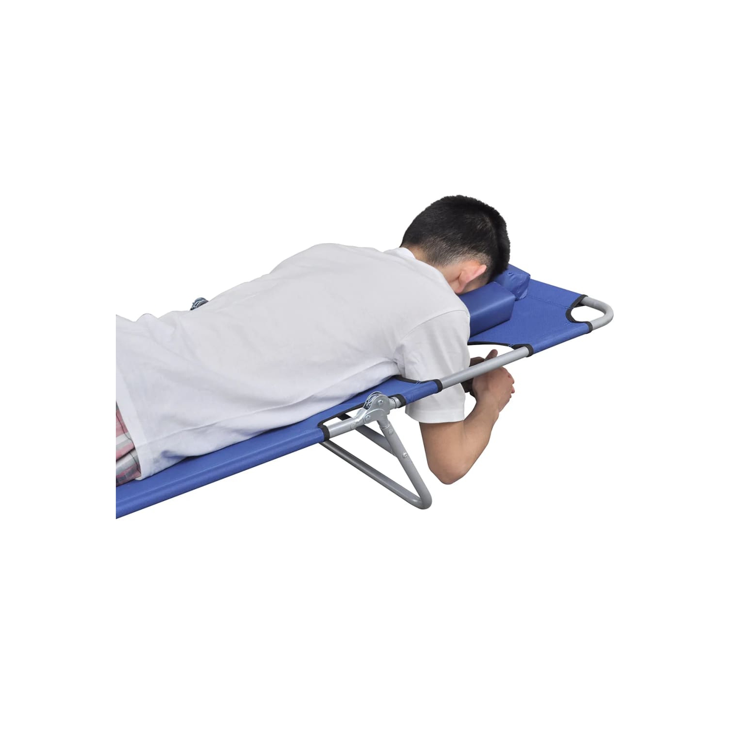 vidaXL Folding Sun Lounger with Head Cushion Powder-coated Steel Blue