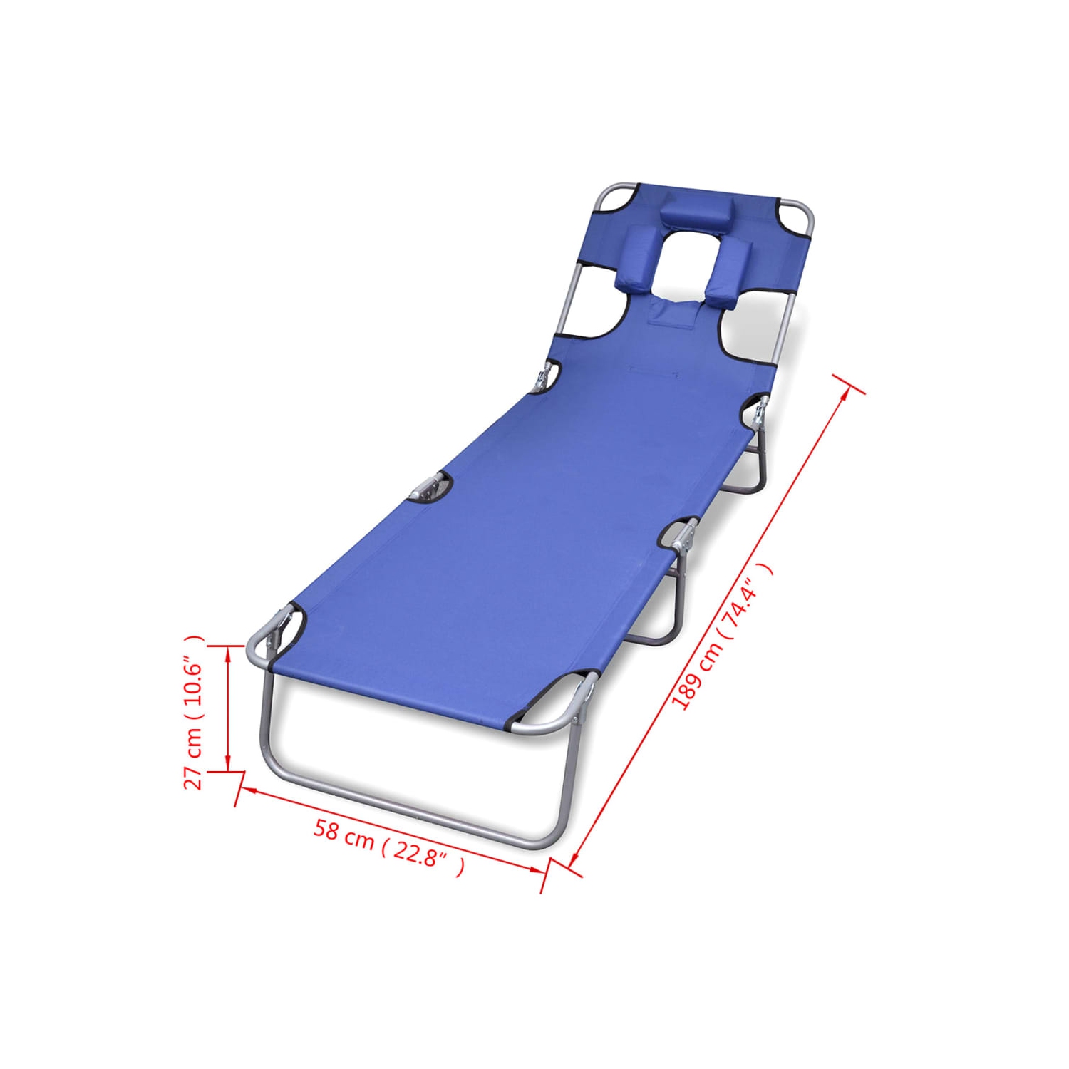 vidaXL Folding Sun Lounger with Head Cushion Powder-coated Steel Blue