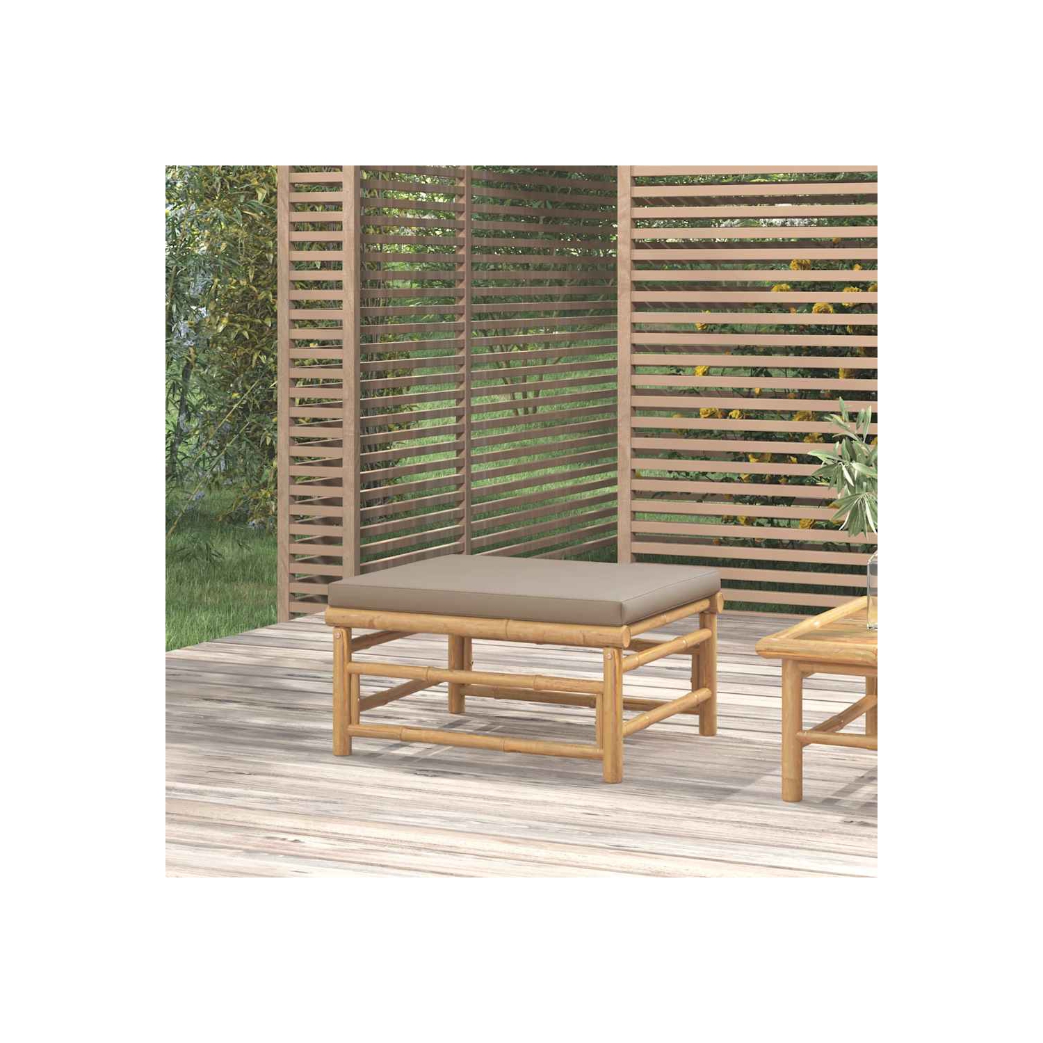 vidaXL Garden Footstool with Taupe Cushion Bamboo