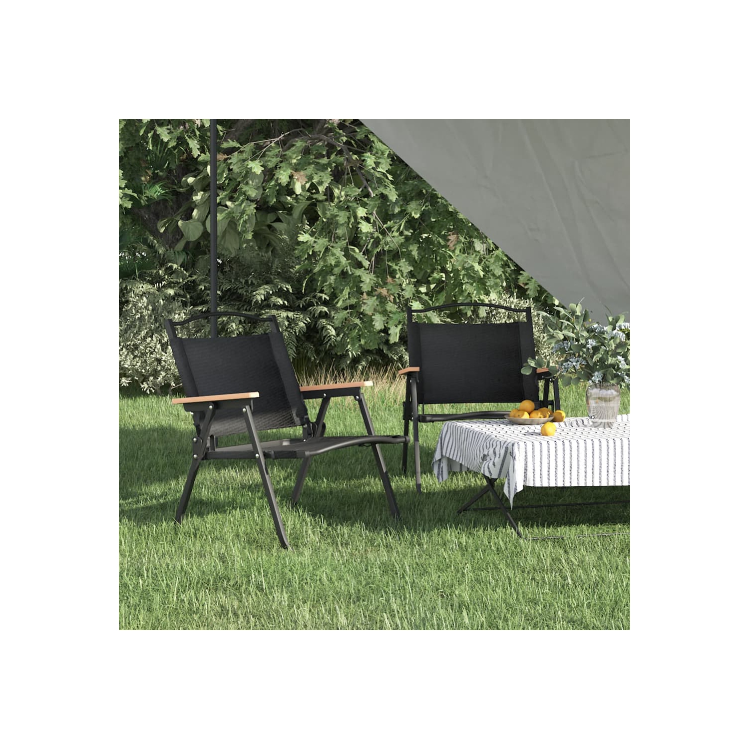 Chaises de camping 2 pièces en tissu Oxford de 59&nbsp;cm, 54 x 43 po, noir