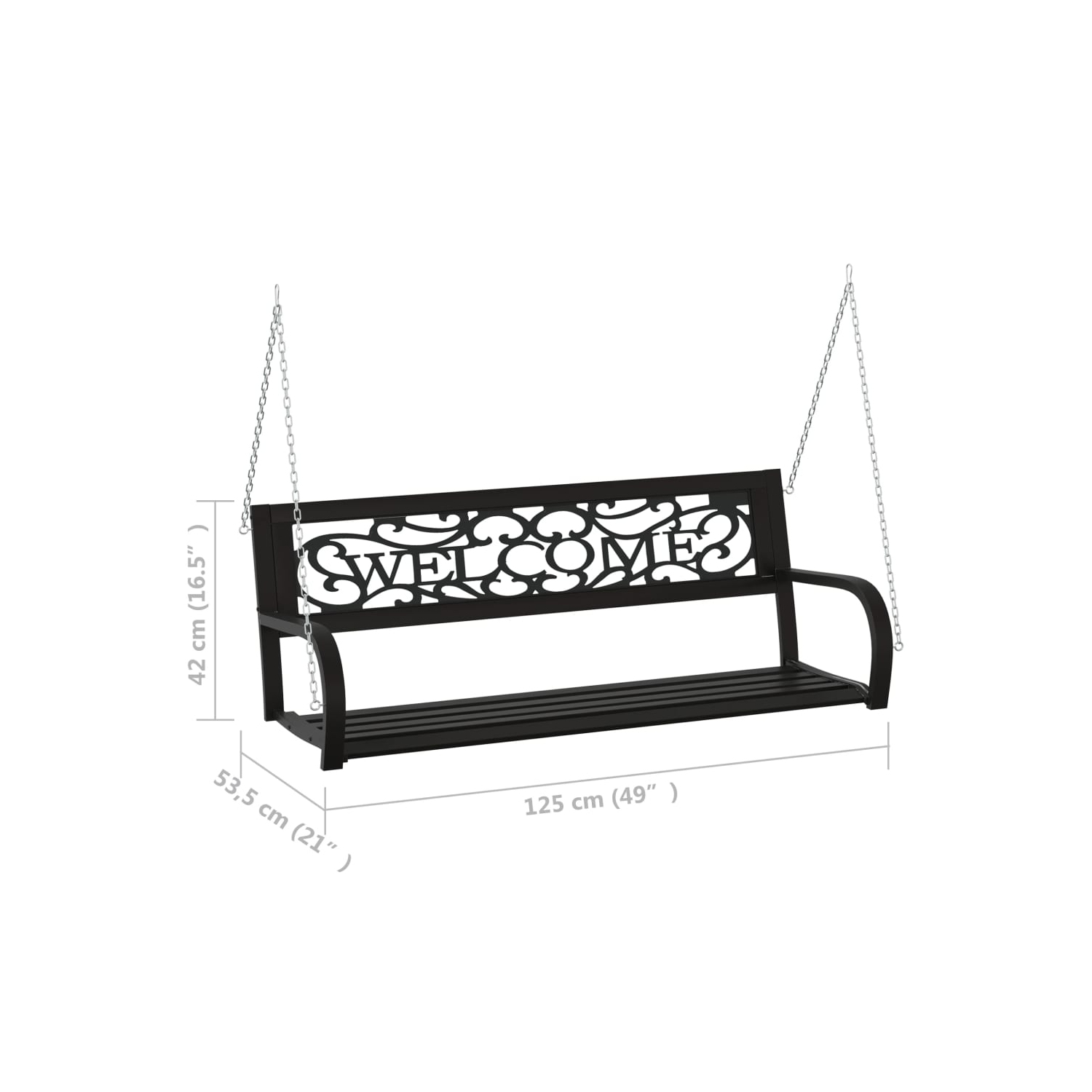 vidaXL Garden Swing Bench 125 cm Steel and Plastic Black