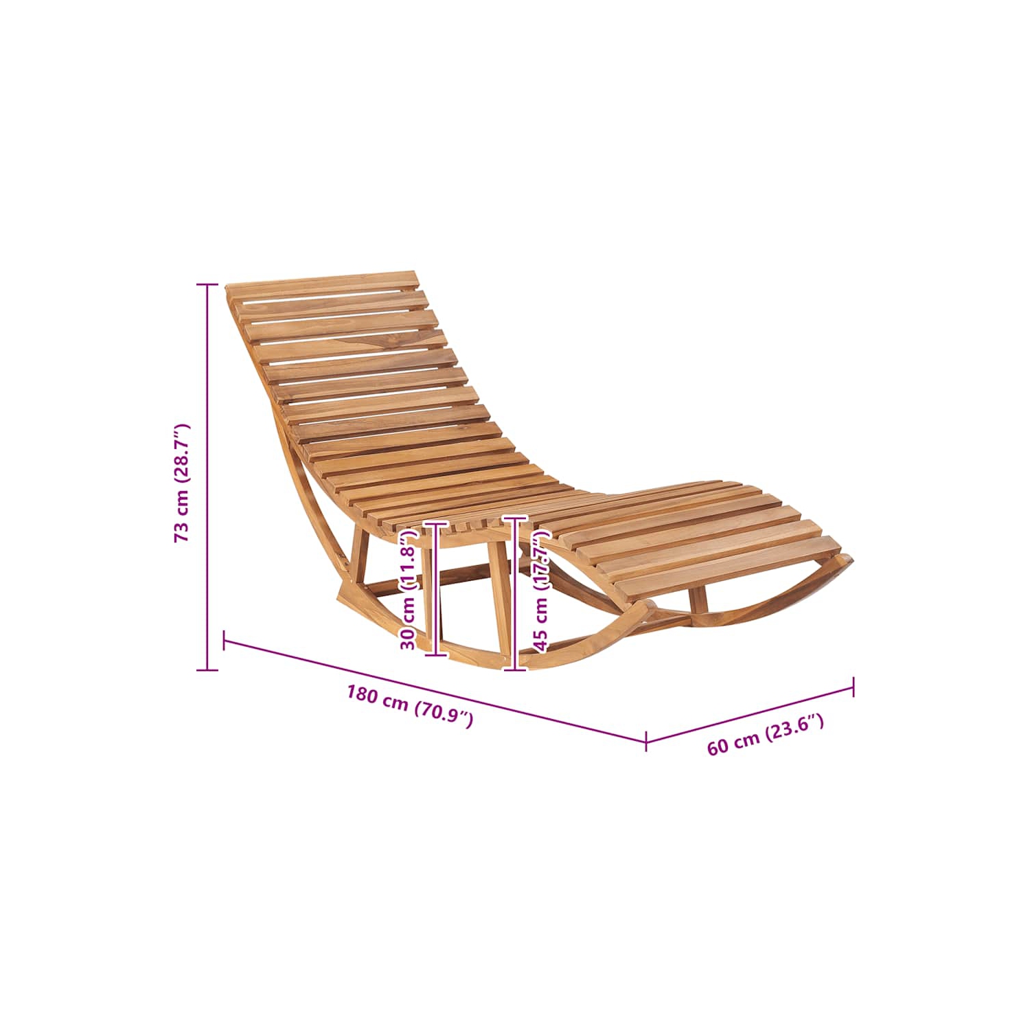 Chaise berçante en teck massif de vidaXL