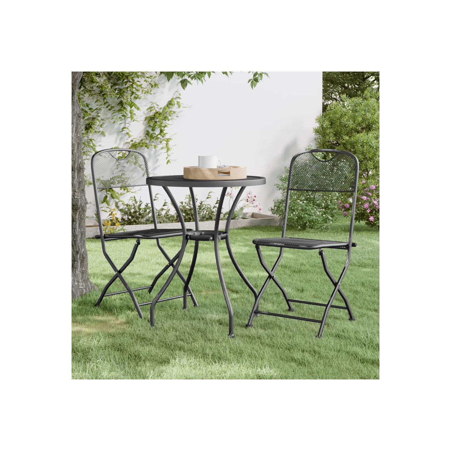 vidaXL Folding Garden Chairs 2 pcs Expanded Metal Mesh Anthracite