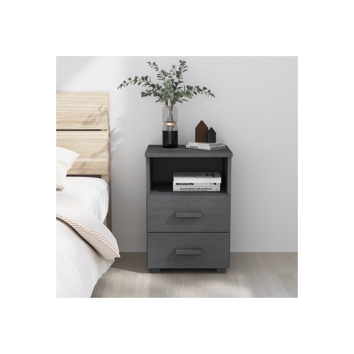 vidaXL Bedside Cabinet HAMAR Dark Grey 40x35x62 cm Solid Wood Pine