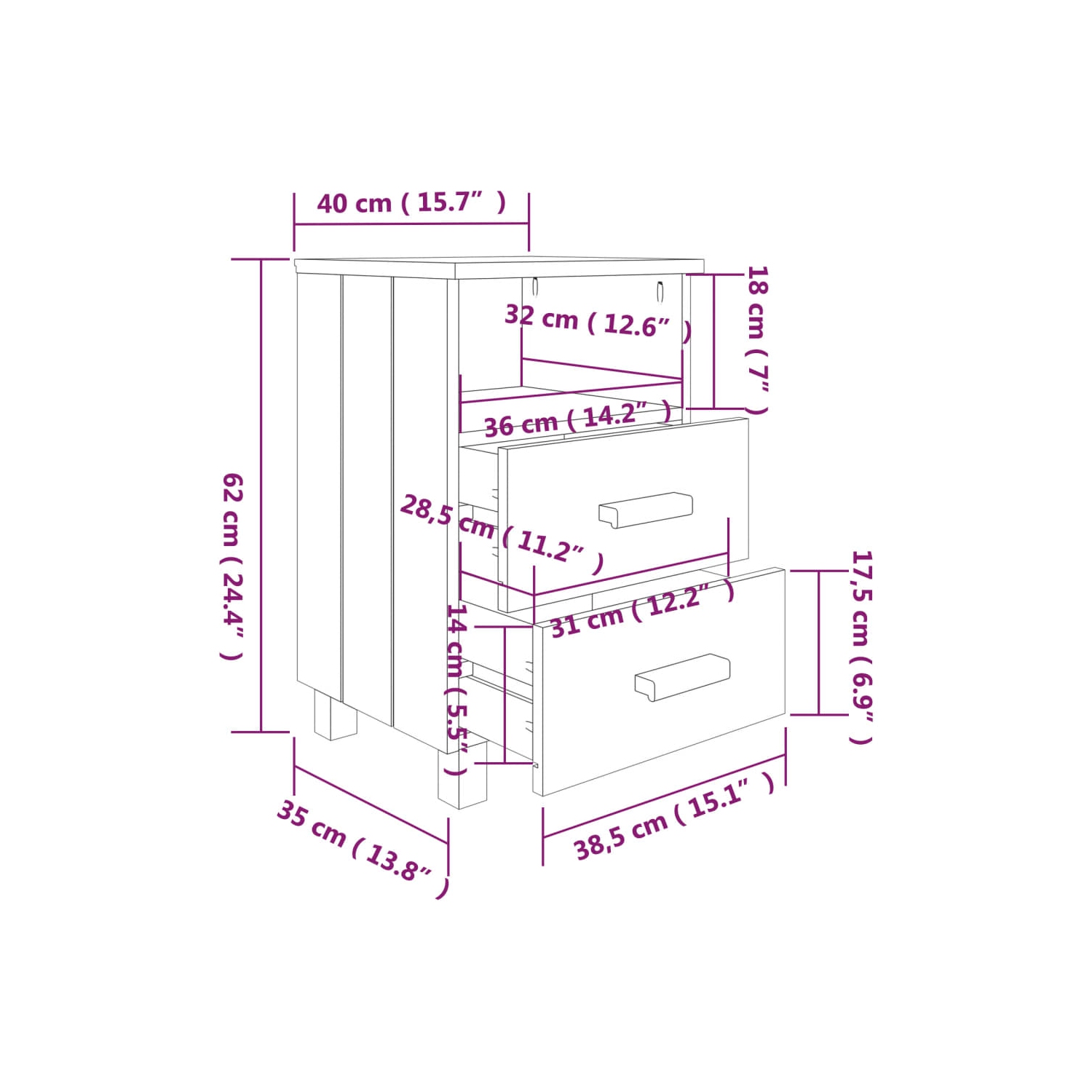 vidaXL Bedside Cabinet HAMAR Dark Grey 40x35x62 cm Solid Wood Pine