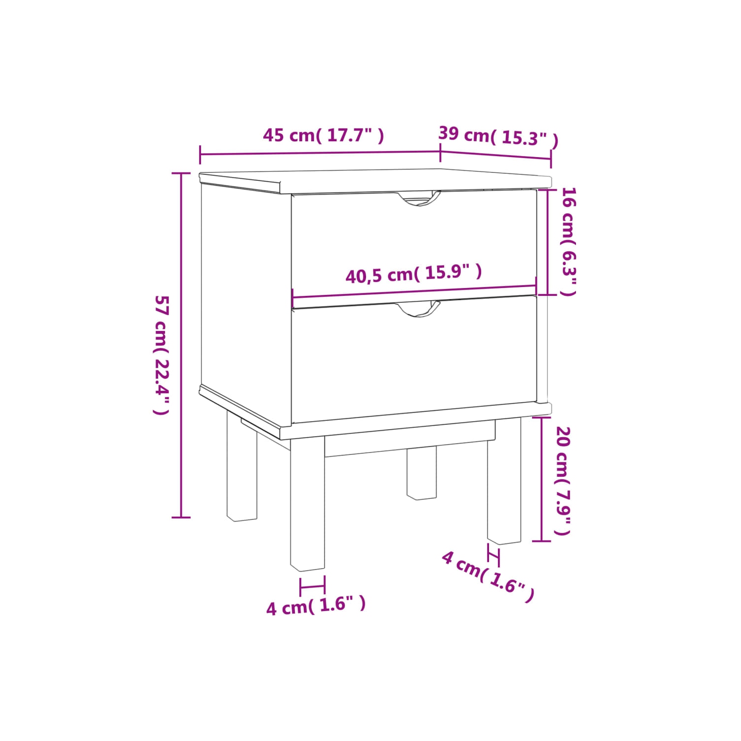 vidaXL Bedside Cabinet OTTA 45x39x57 cm Solid Wood Pine
