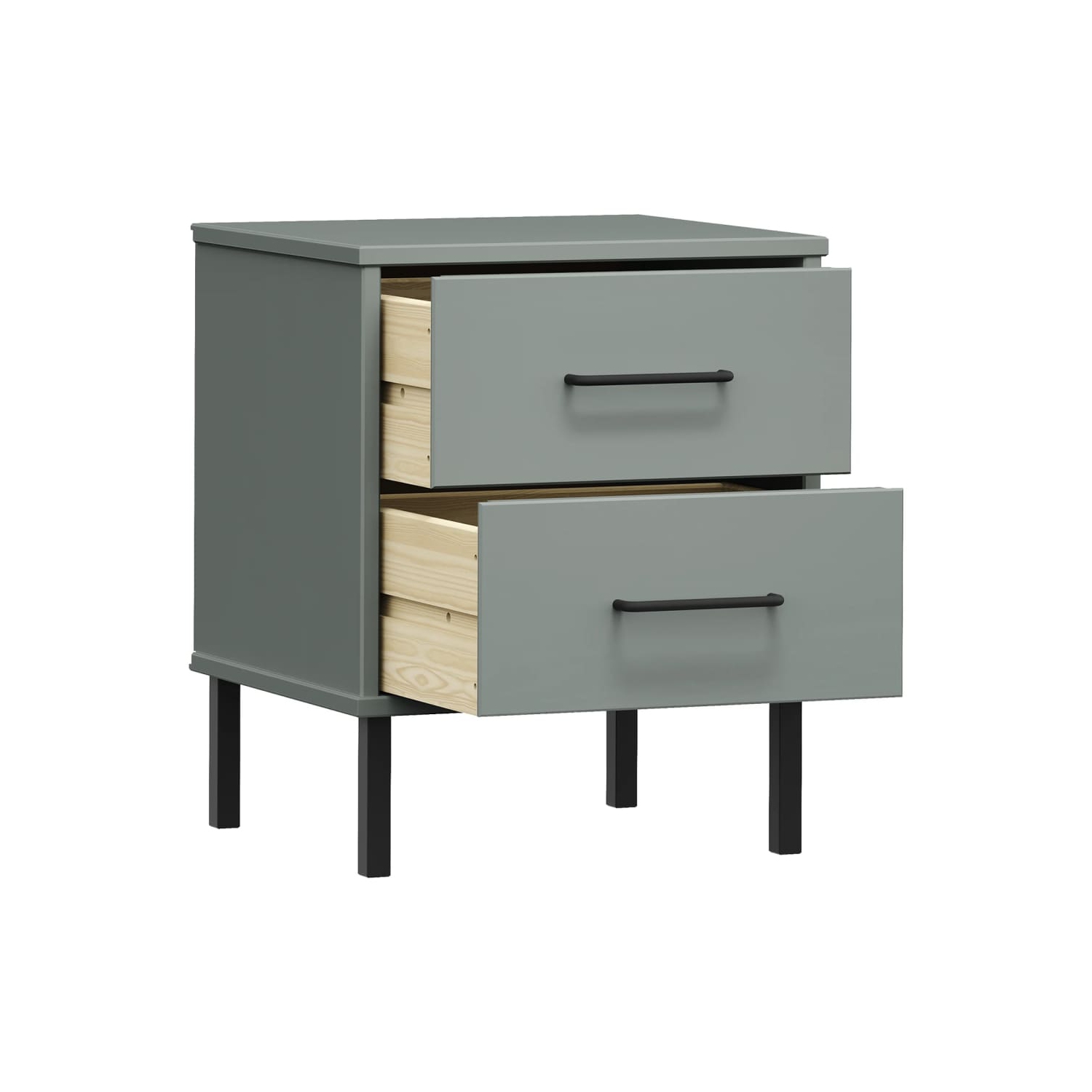 vidaXL Bedside Cabinet with Metal Legs Grey Solid Wood Pine OSLO