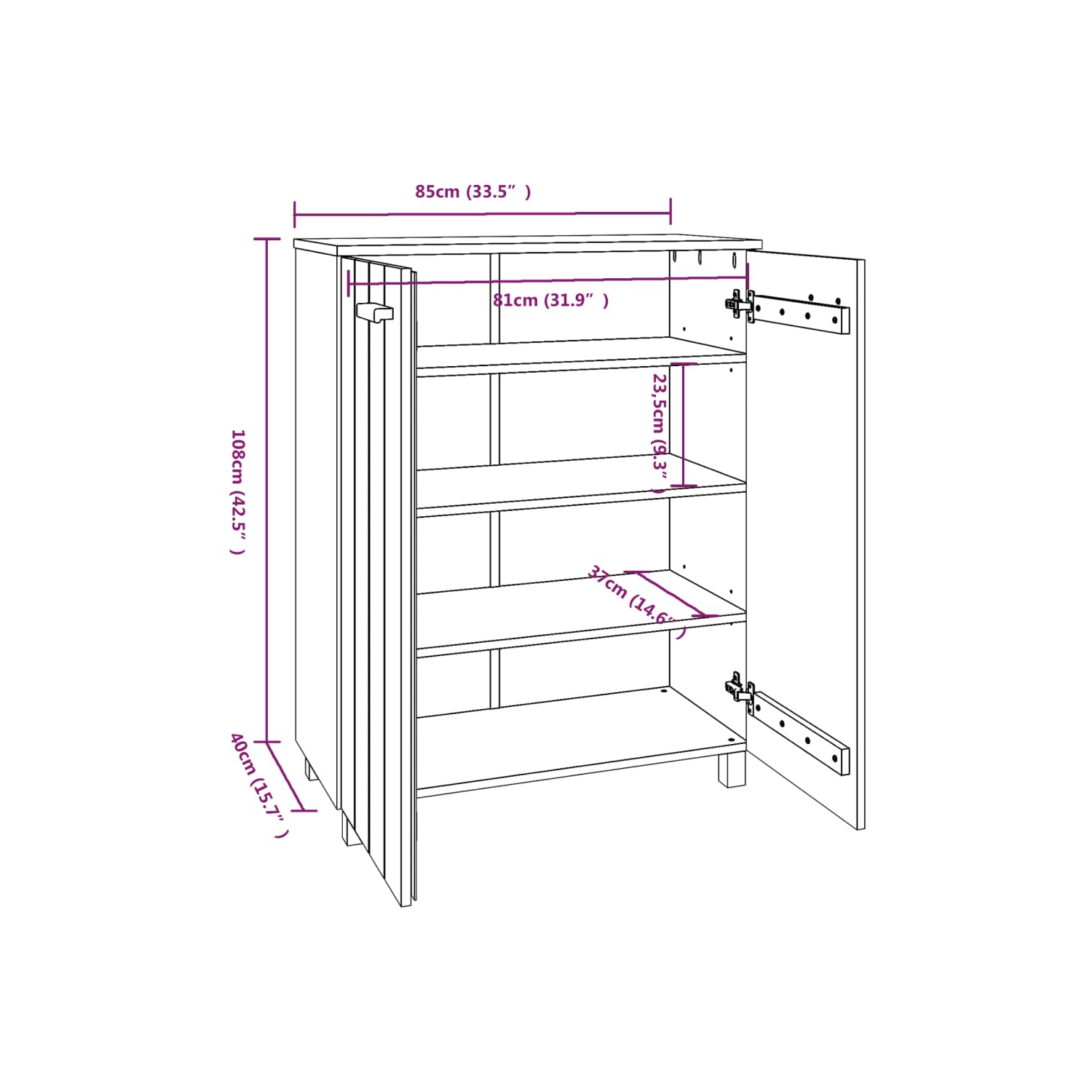 vidaXL Shoe Cabinet HAMAR White 85x40x108 cm Solid Wood Pine