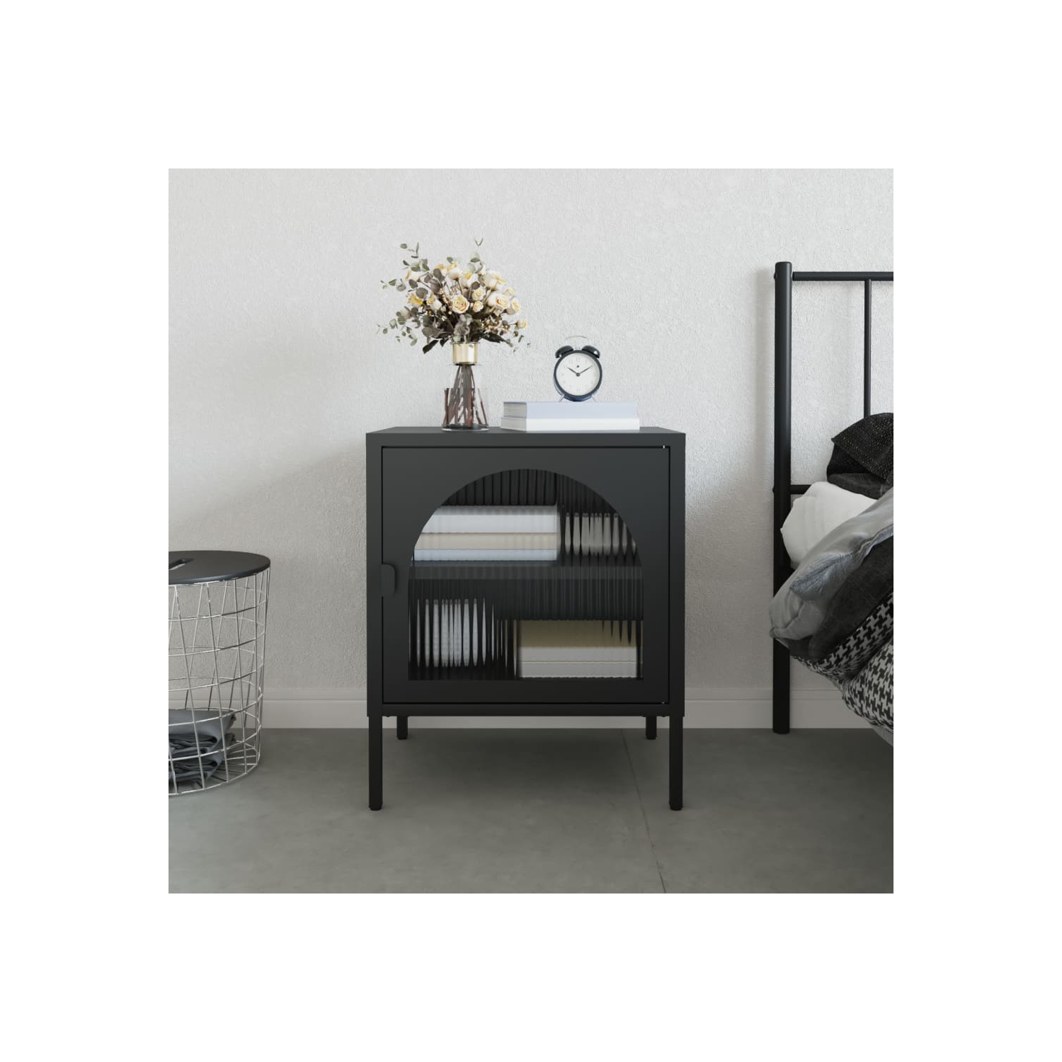 vidaXL Nightstand Black 50x35x60 cm Glass and Steel
