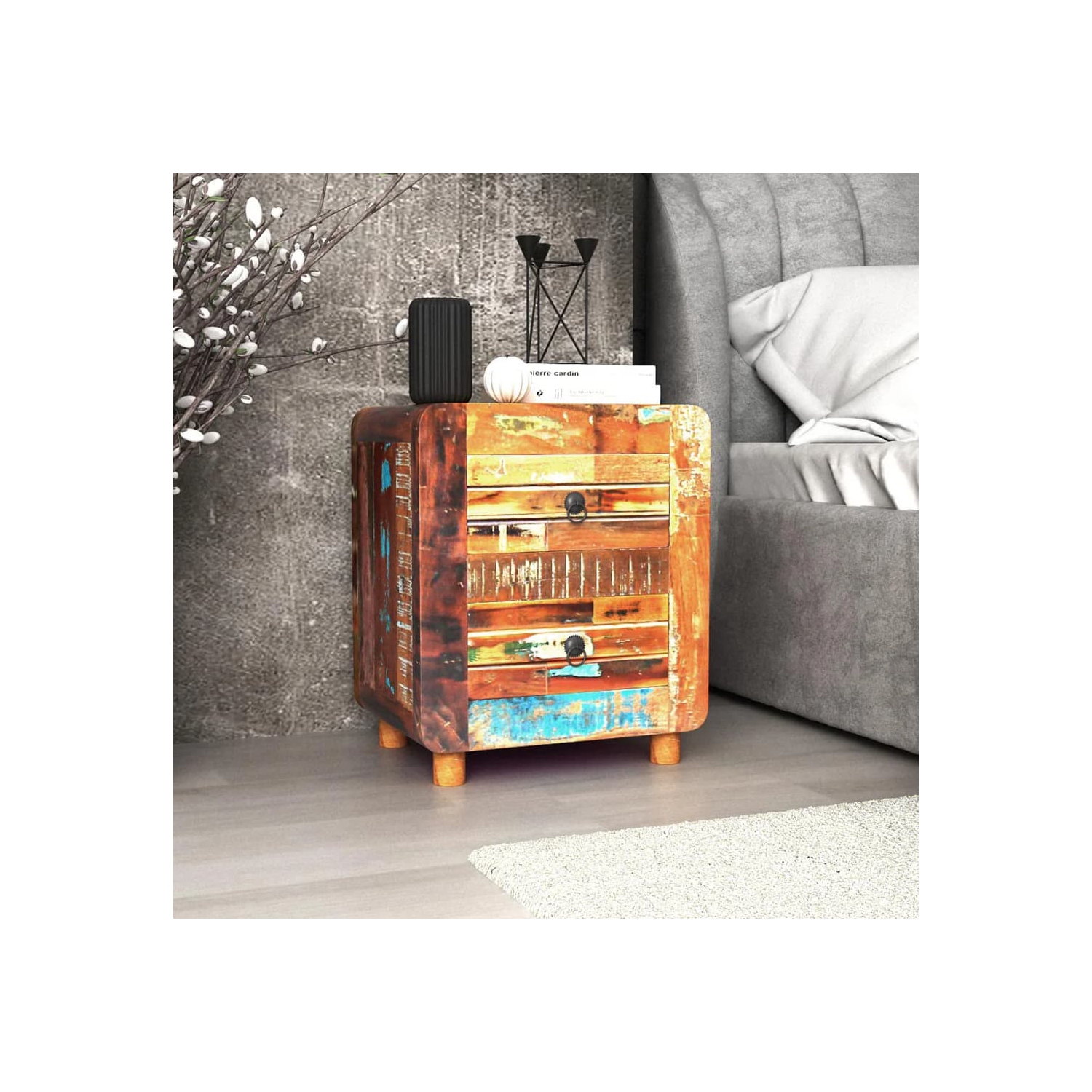 vidaXL Night Cabinet Solid Reclaimed Wood 43x33x51 cm