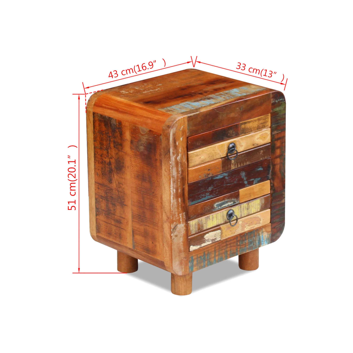 vidaXL Night Cabinet Solid Reclaimed Wood 43x33x51 cm