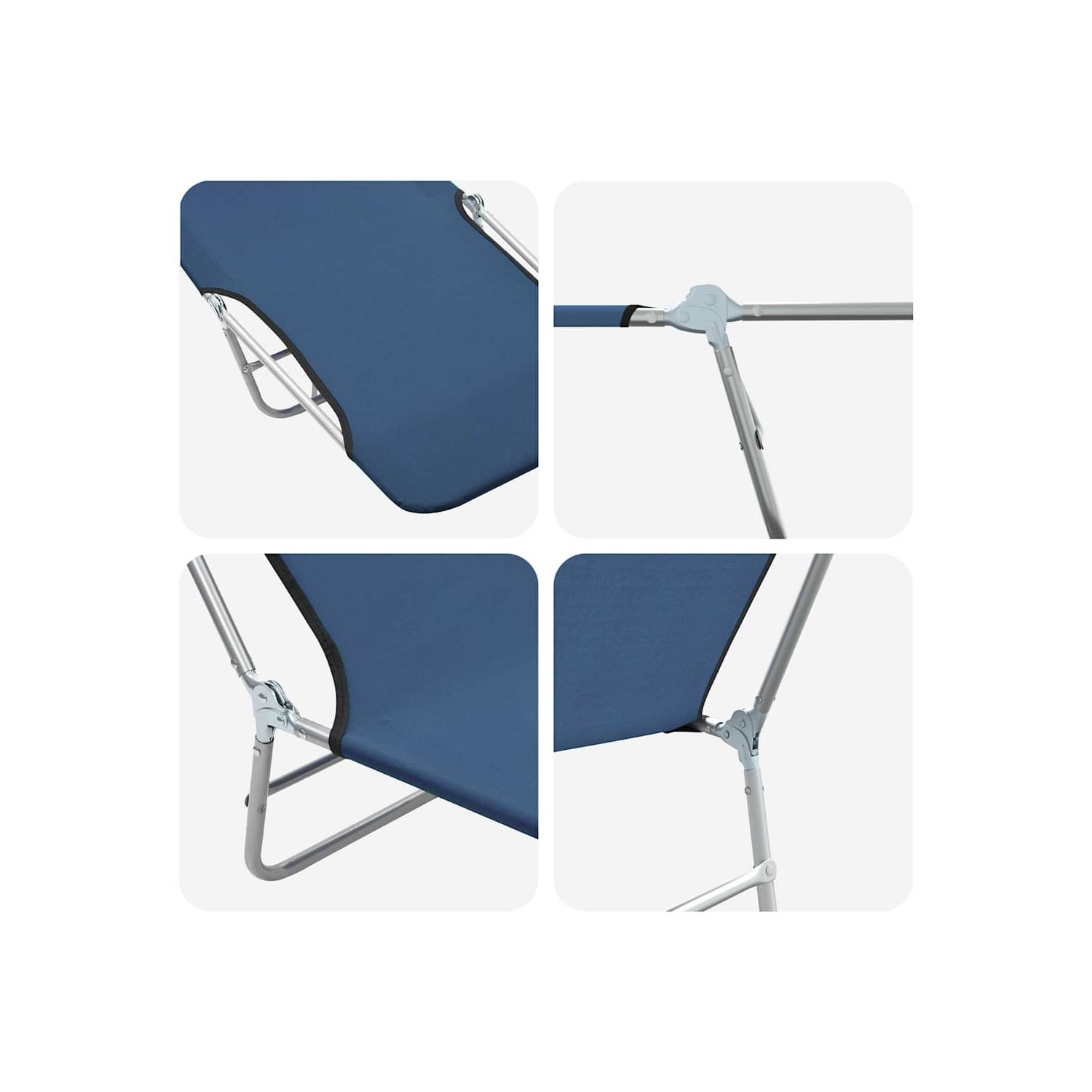 2 chaises longues pliantes vidaXL acier et tissu bleu