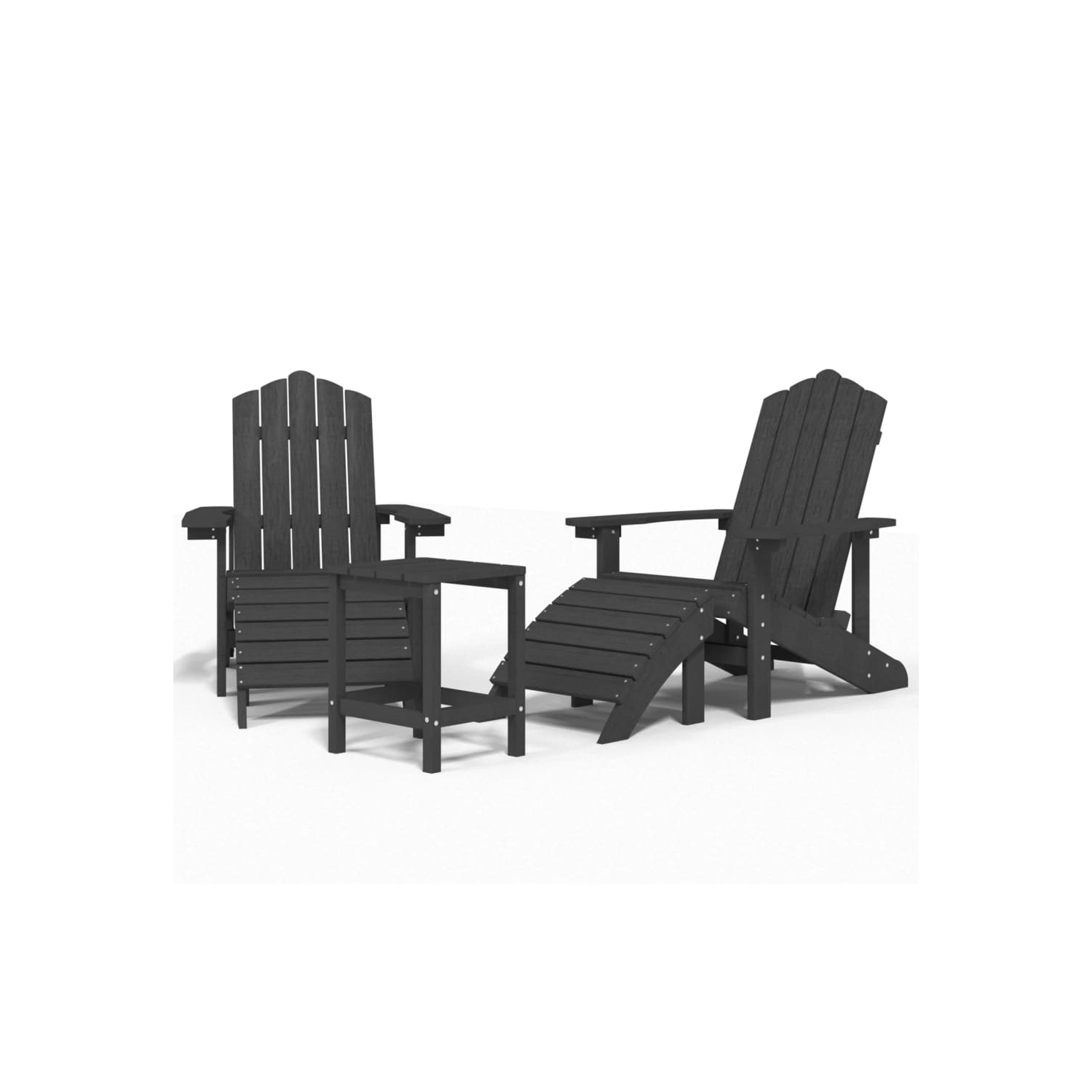 vidaXL Garden Adirondack Chairs with Footstool & Table HDPE Anthracite