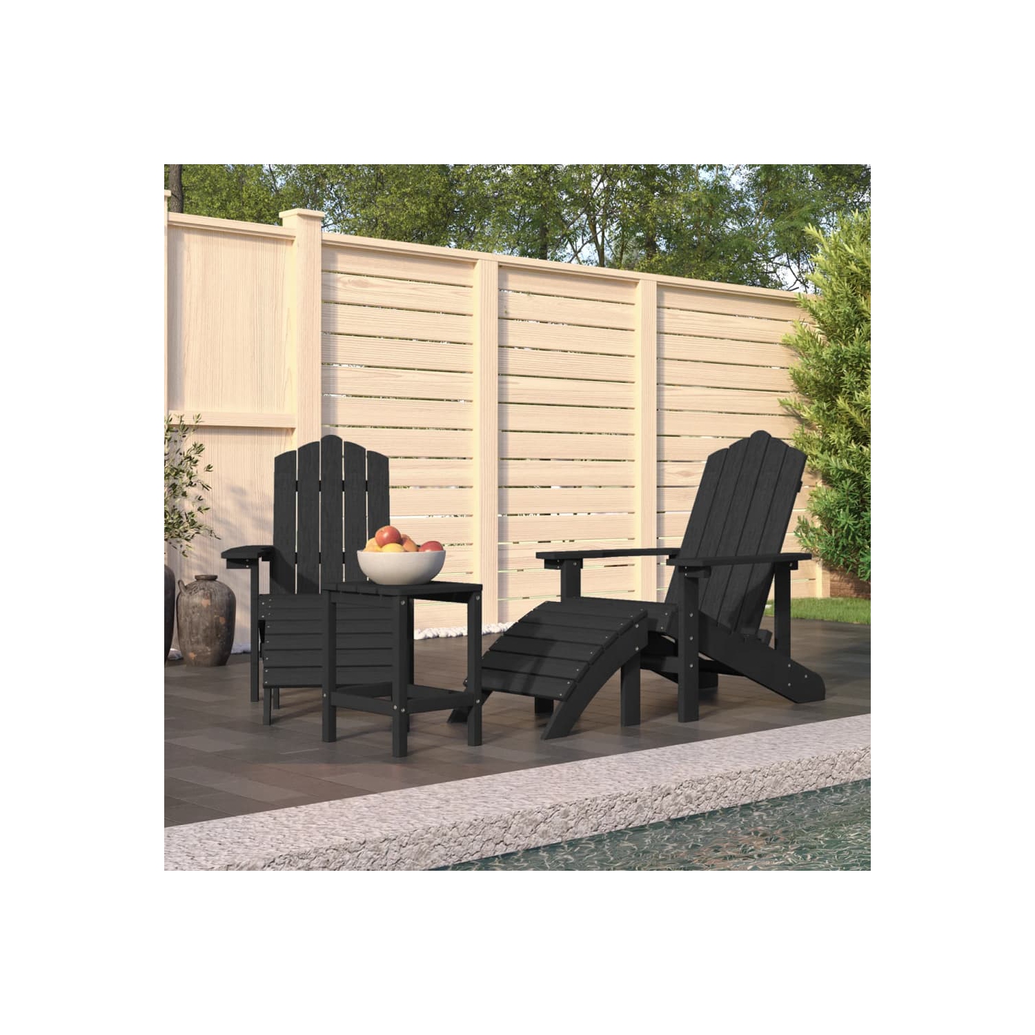 vidaXL Garden Adirondack Chairs with Footstool & Table HDPE Anthracite
