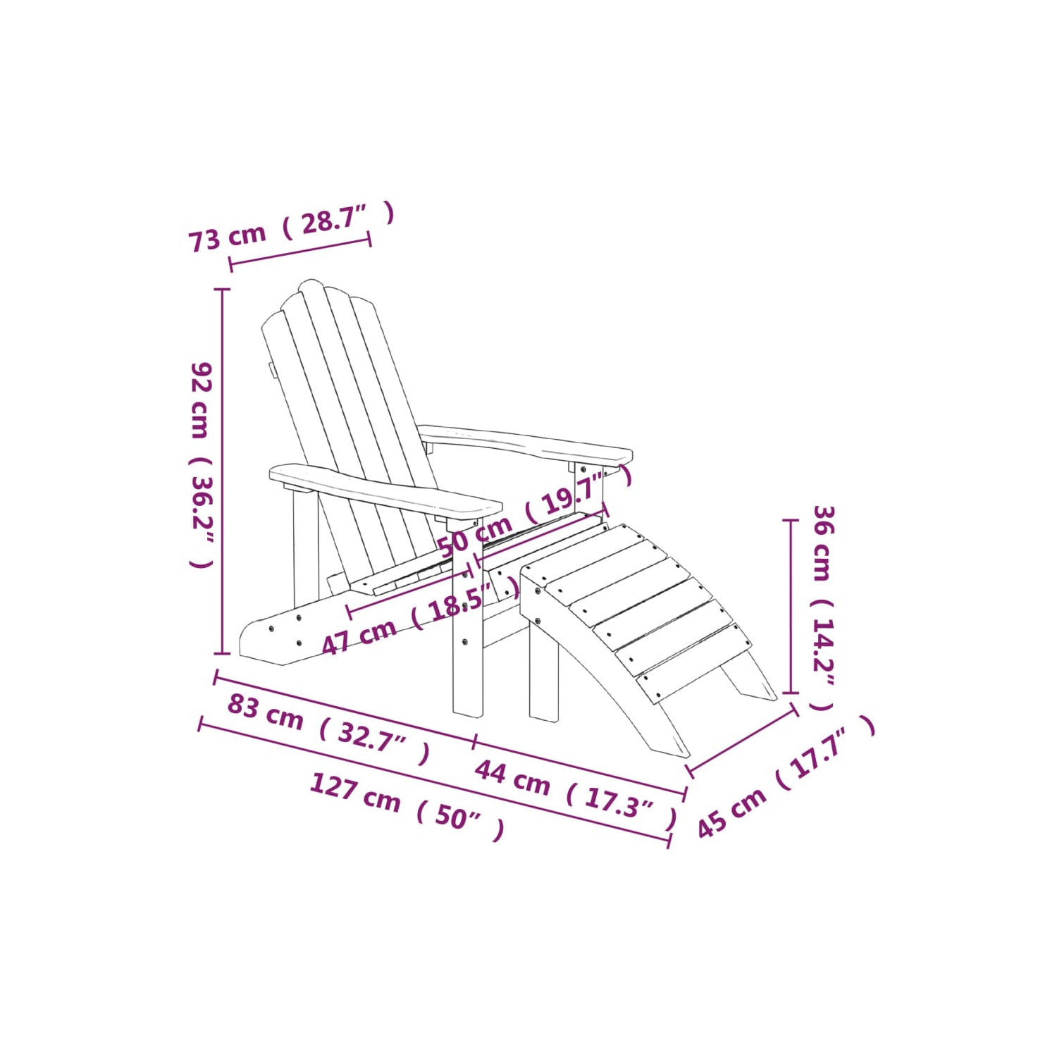 Chaises Adirondack de jardin vidaXL avec repose-pieds et table en PEHD brun