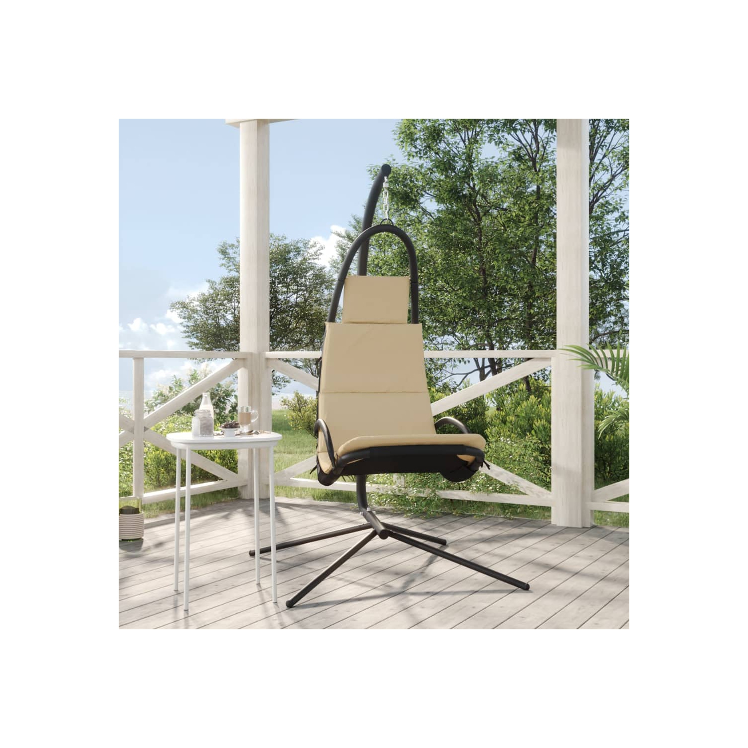 vidaXL Garden Swing Chair with Cushion Cream Oxford Fabric and Steel