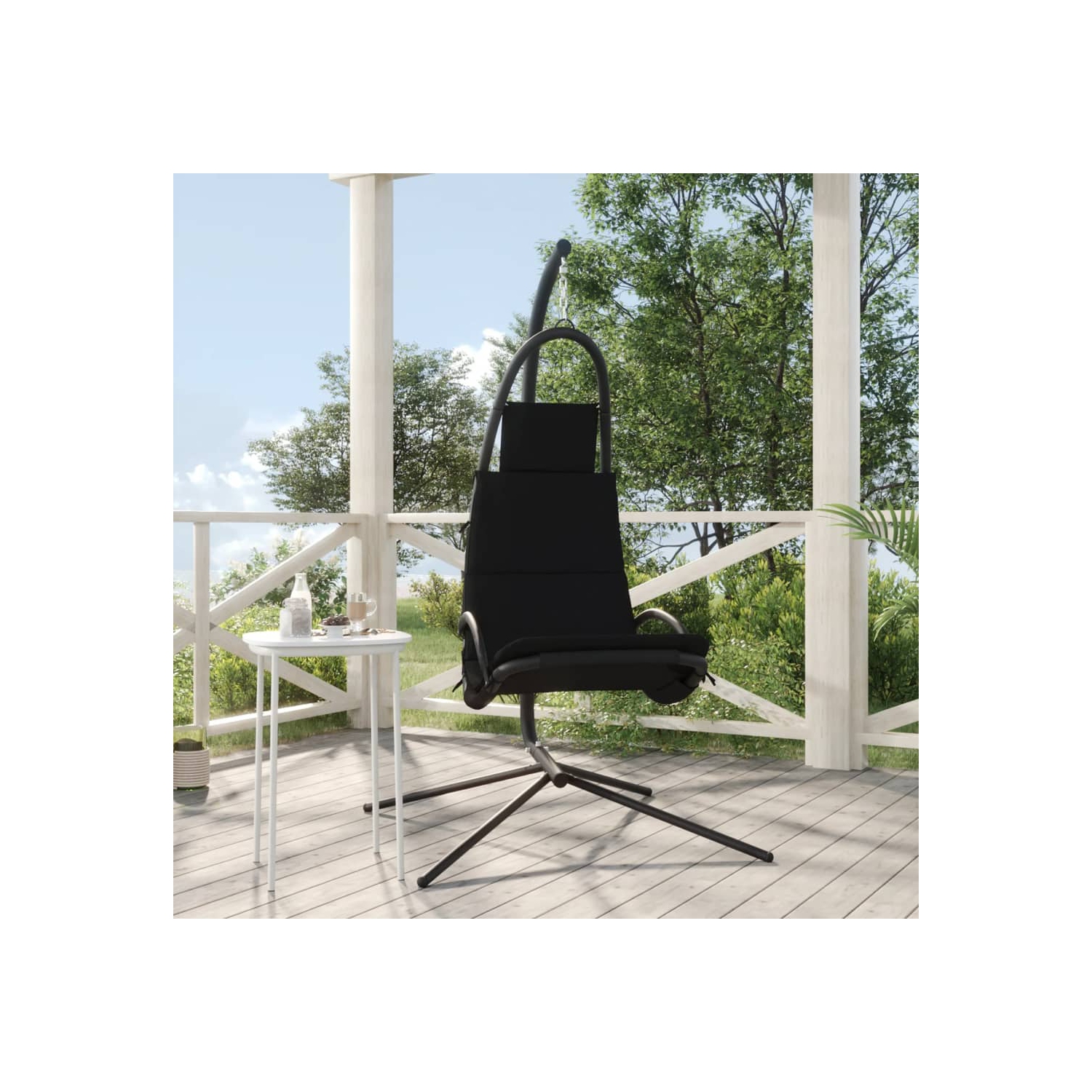 vidaXL Garden Swing Chair with Cushion Black Oxford Fabric and Steel