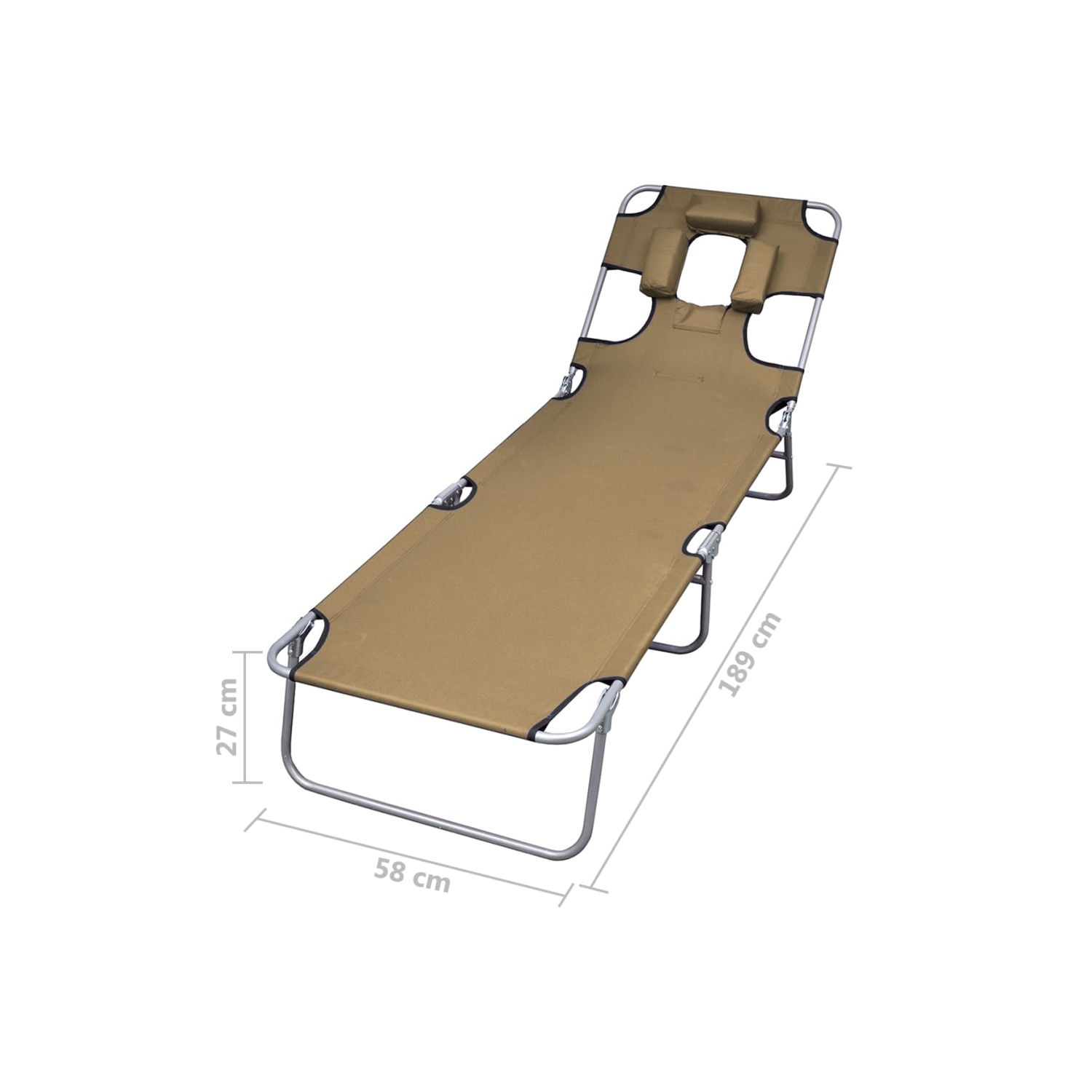 vidaXL Foldable Sunlounger with Head Cushion Adjustable Backrest Taupe