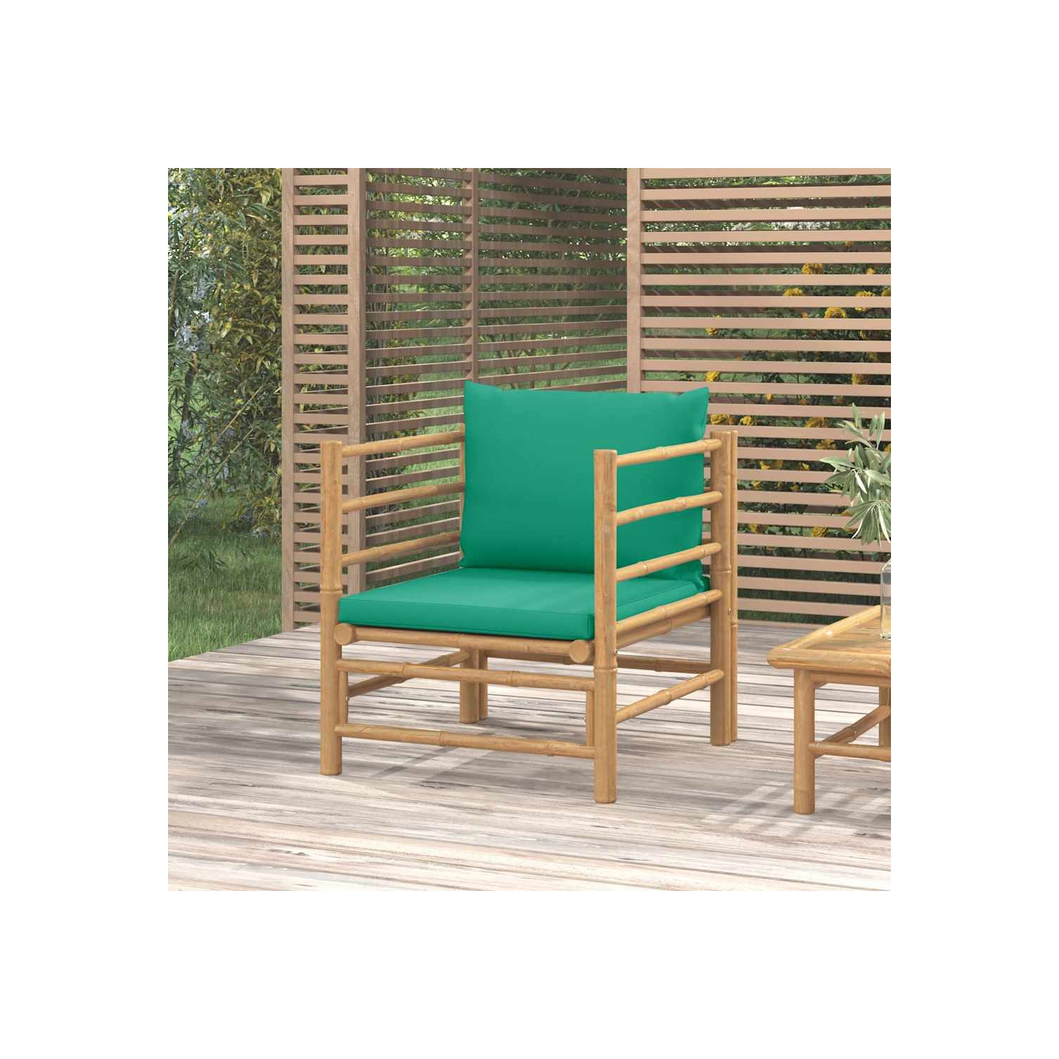 vidaXL Garden Sofa with Green Cushions Bamboo