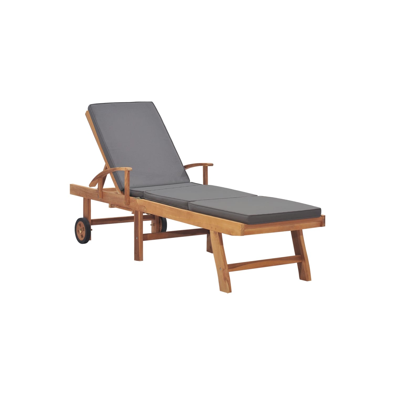 vidaXL Sun Lounger with Cushion Solid Teak Wood Dark Grey