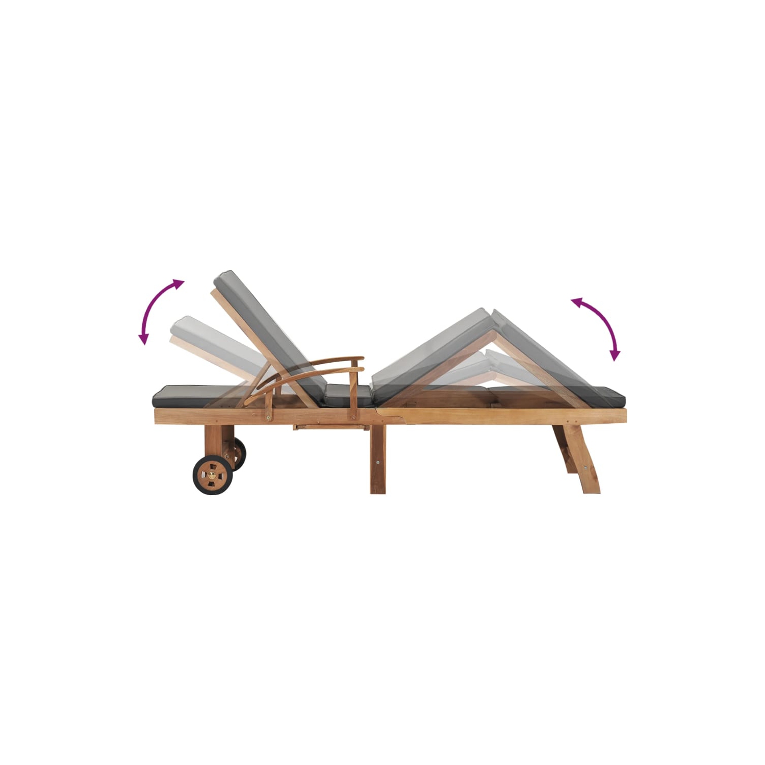 vidaXL Sun Lounger with Cushion Solid Teak Wood Dark Grey