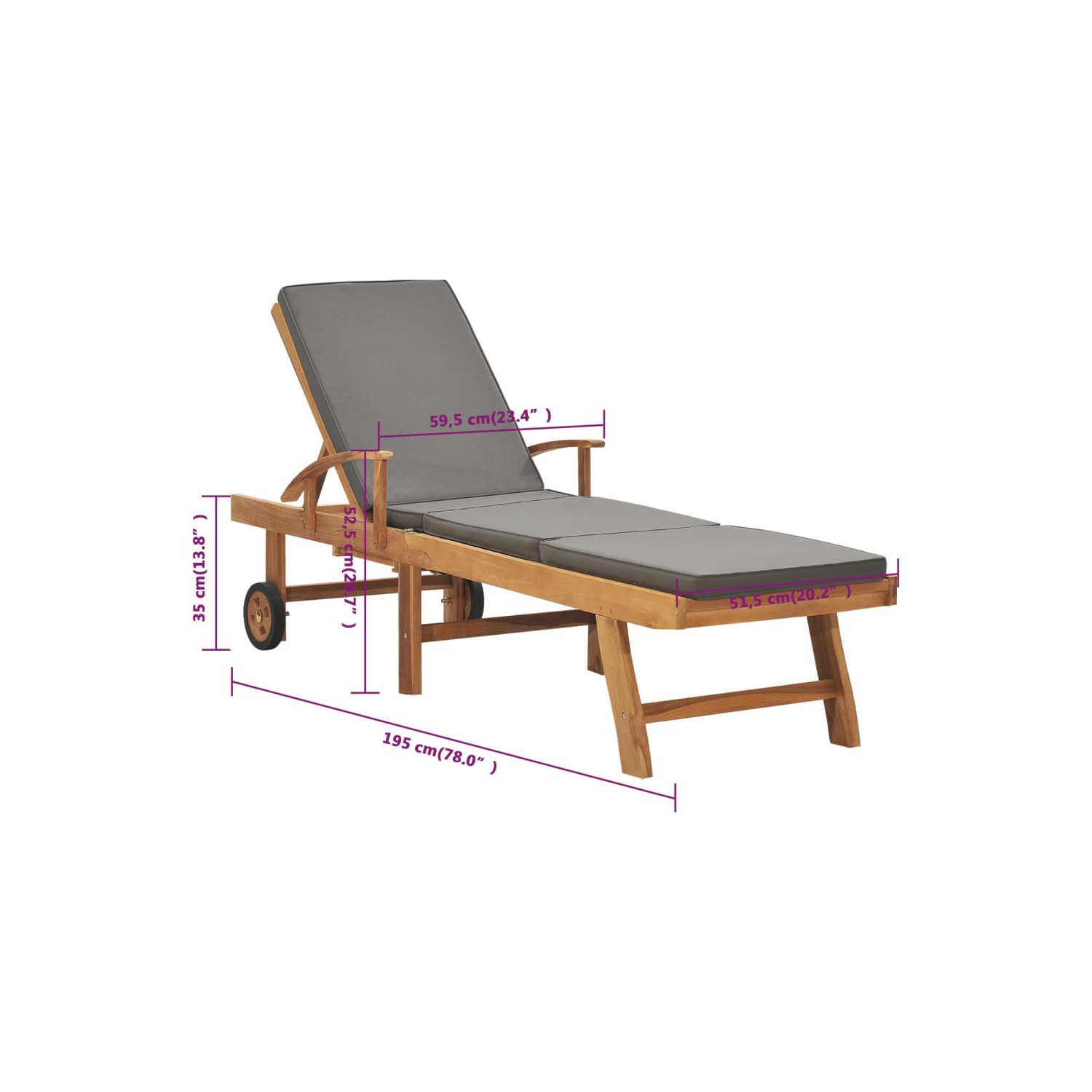 vidaXL Sun Lounger with Cushion Solid Teak Wood Dark Grey