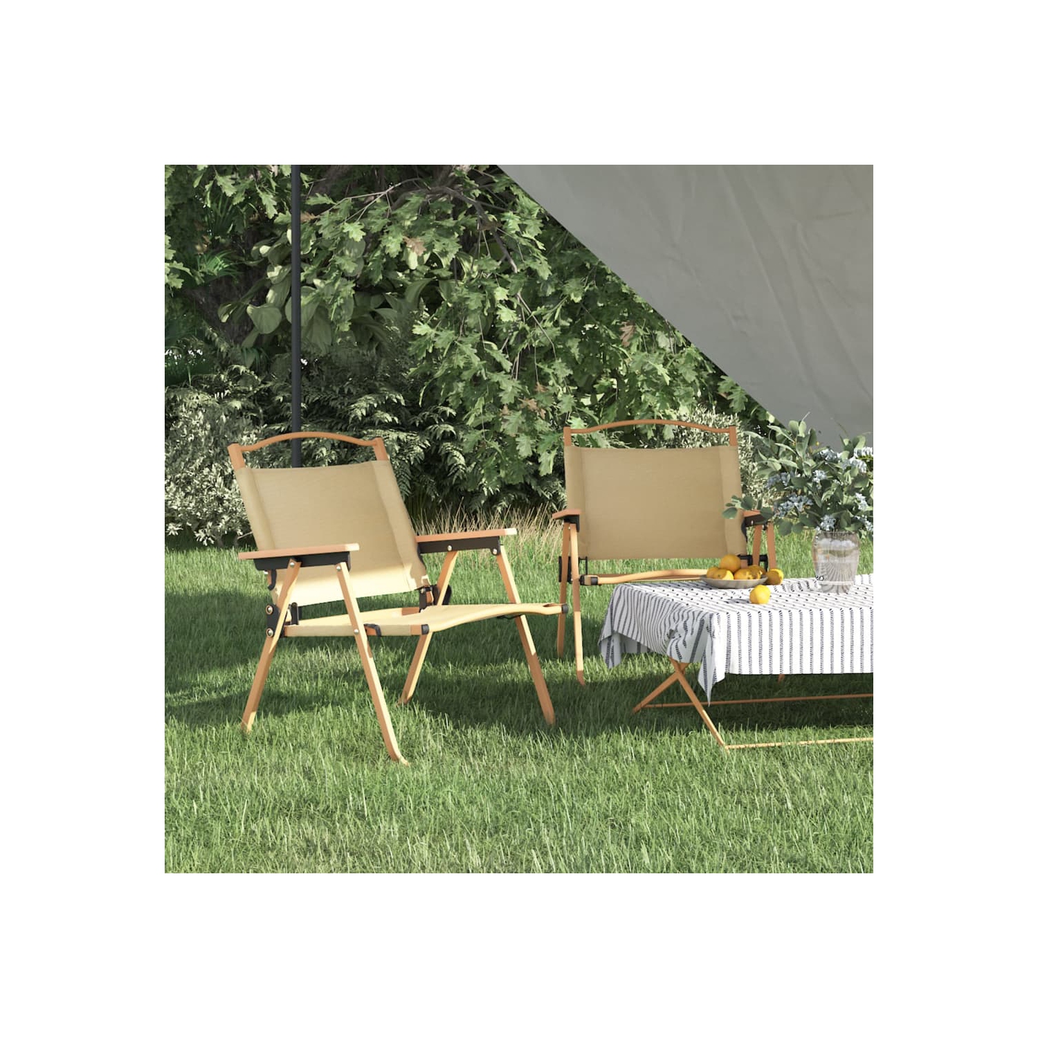 vidaXL Camping Chairs 2 pcs Beige 54x43x59cm Oxford Fabric