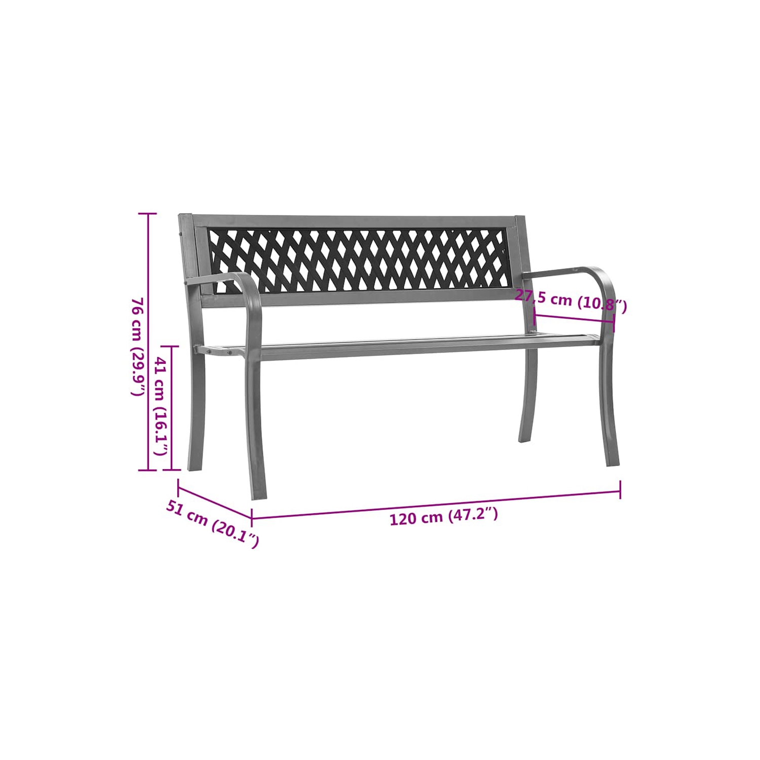 vidaXL Garden Bench Black 120 cm Steel