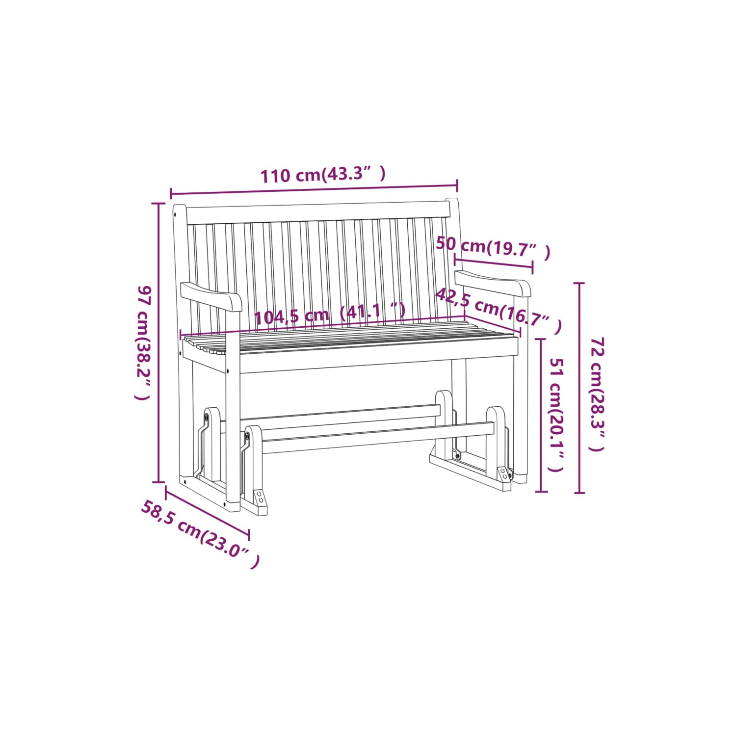 vidaXL Garden Swing Bench 110 cm Solid Acacia Wood