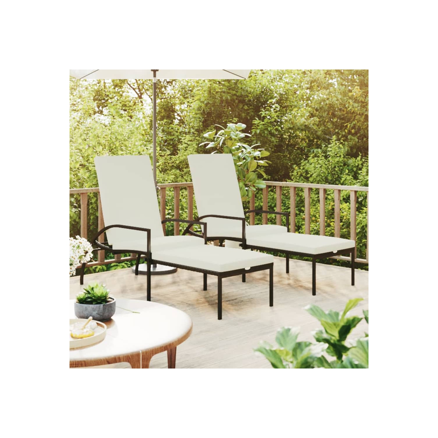 vidaXL Sun Loungers 2 pcs with Footrest PE Rattan Black