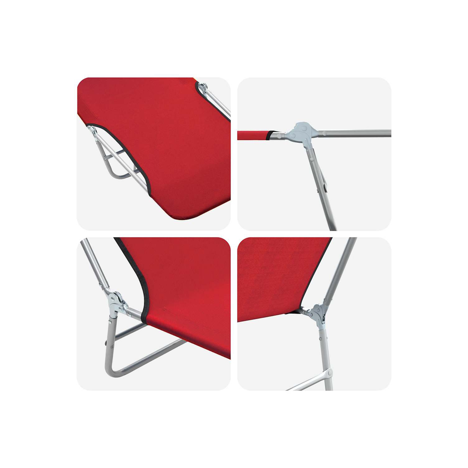 2 chaises longues pliantes vidaXL acier et tissu rouge