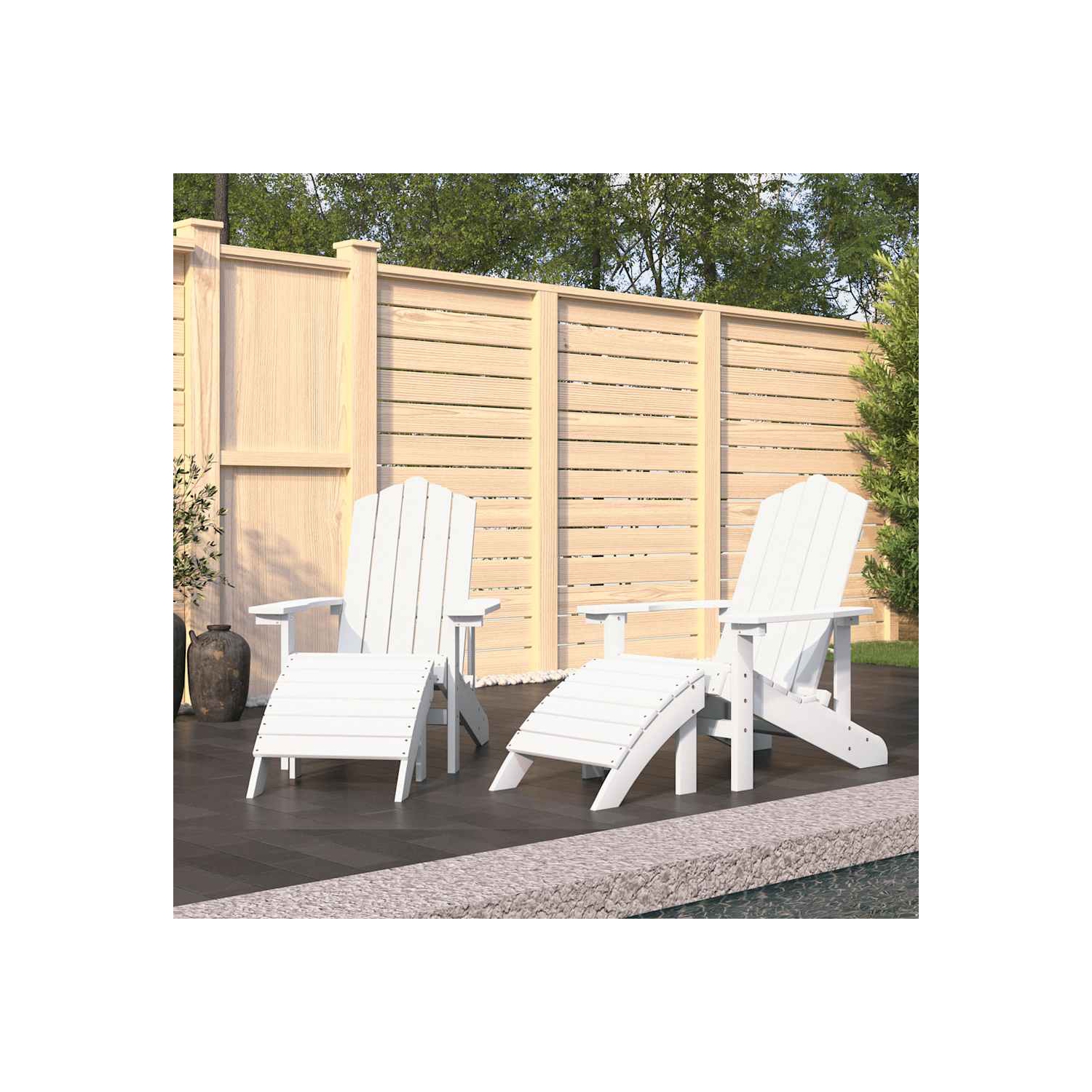 vidaXL Garden Adirondack Chairs 2 pcs with Footstools HDPE White