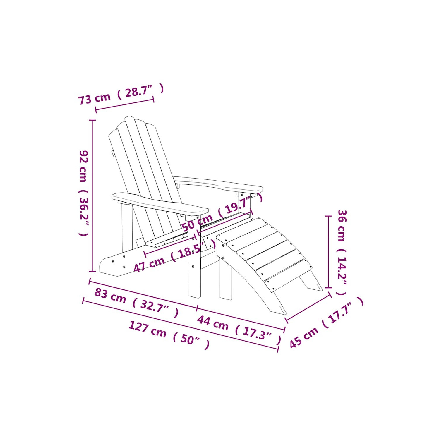 vidaXL Garden Adirondack Chairs 2 pcs with Footstools HDPE White