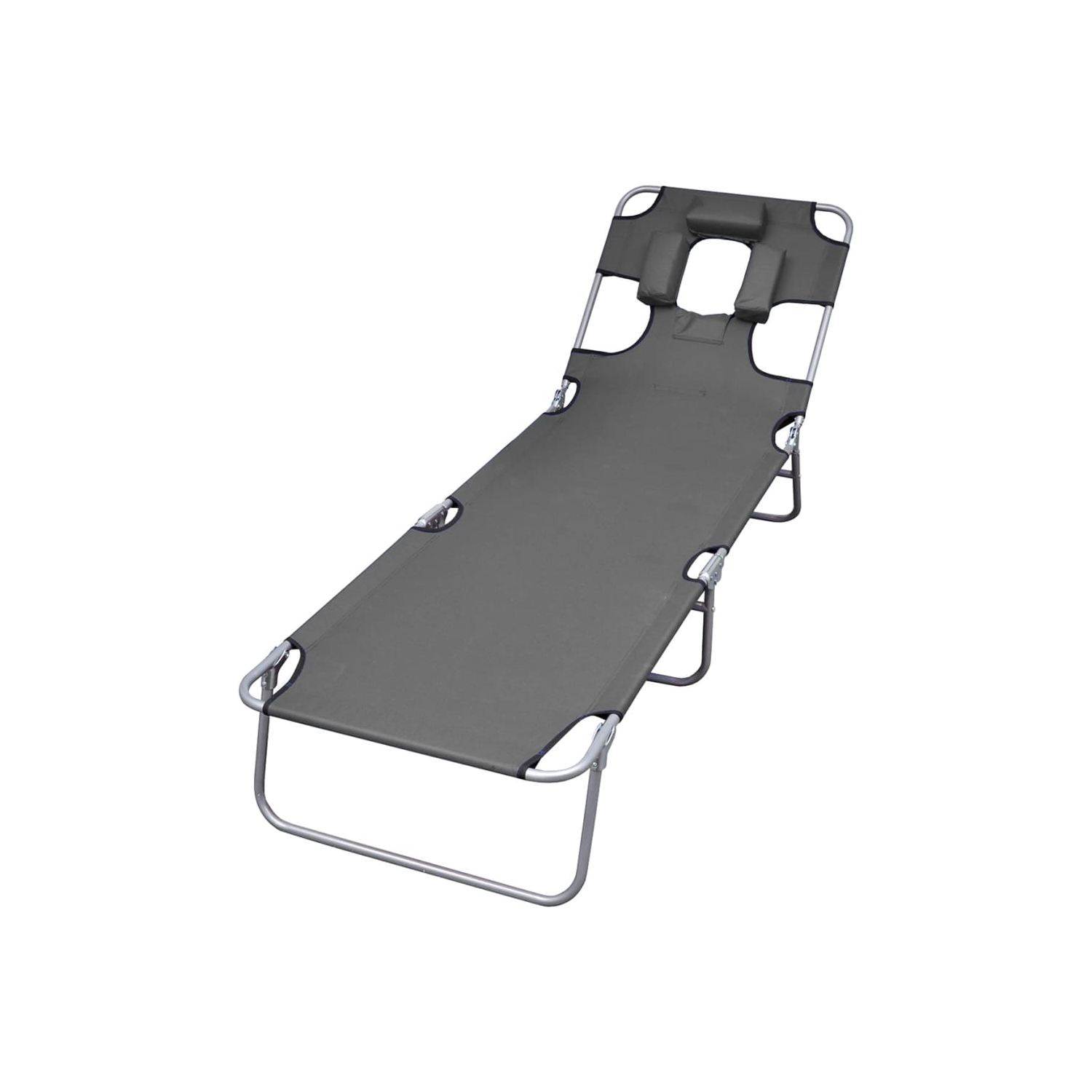 vidaXL Foldable Sunlounger with Head Cushion Adjustable Backrest Grey