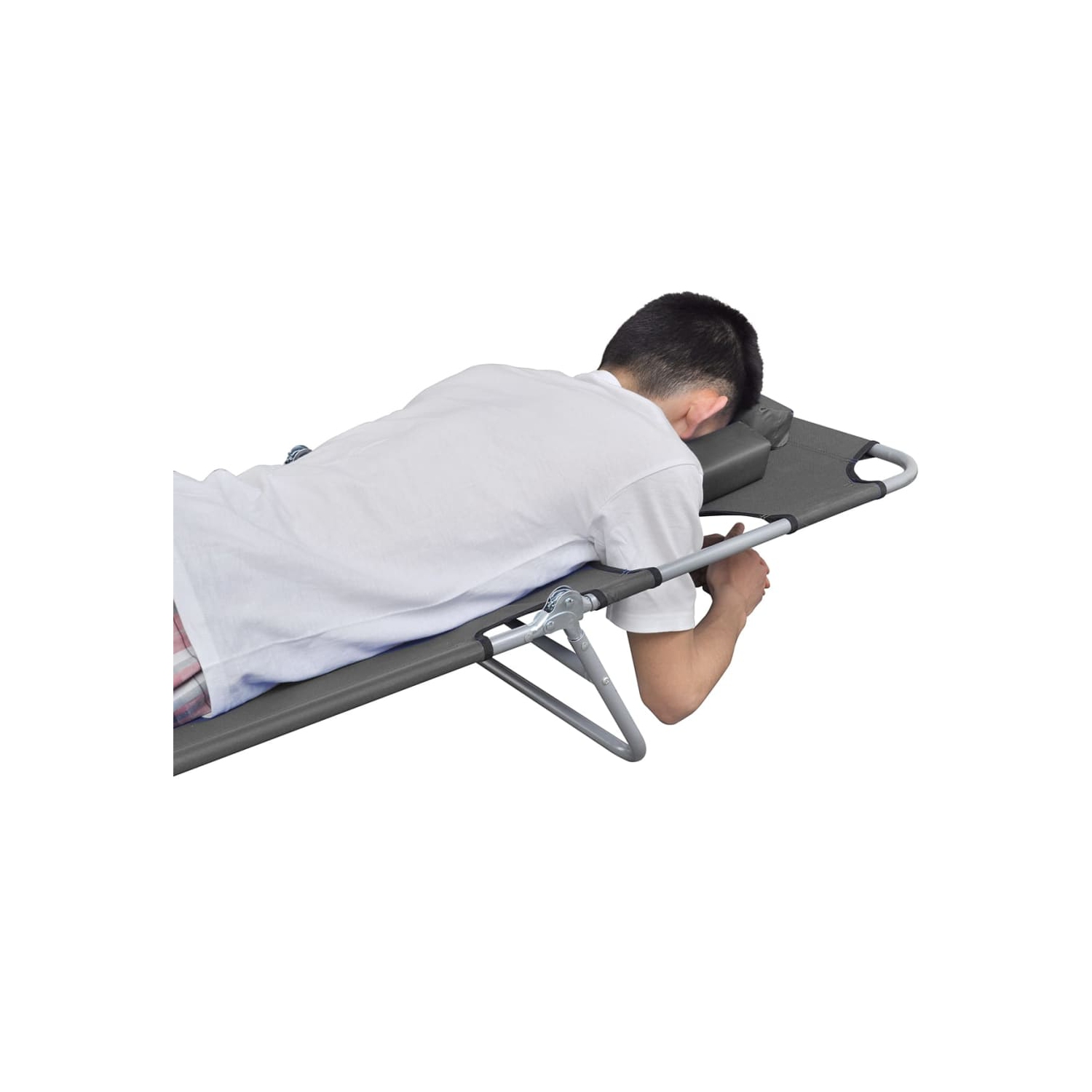 vidaXL Foldable Sunlounger with Head Cushion Adjustable Backrest Grey