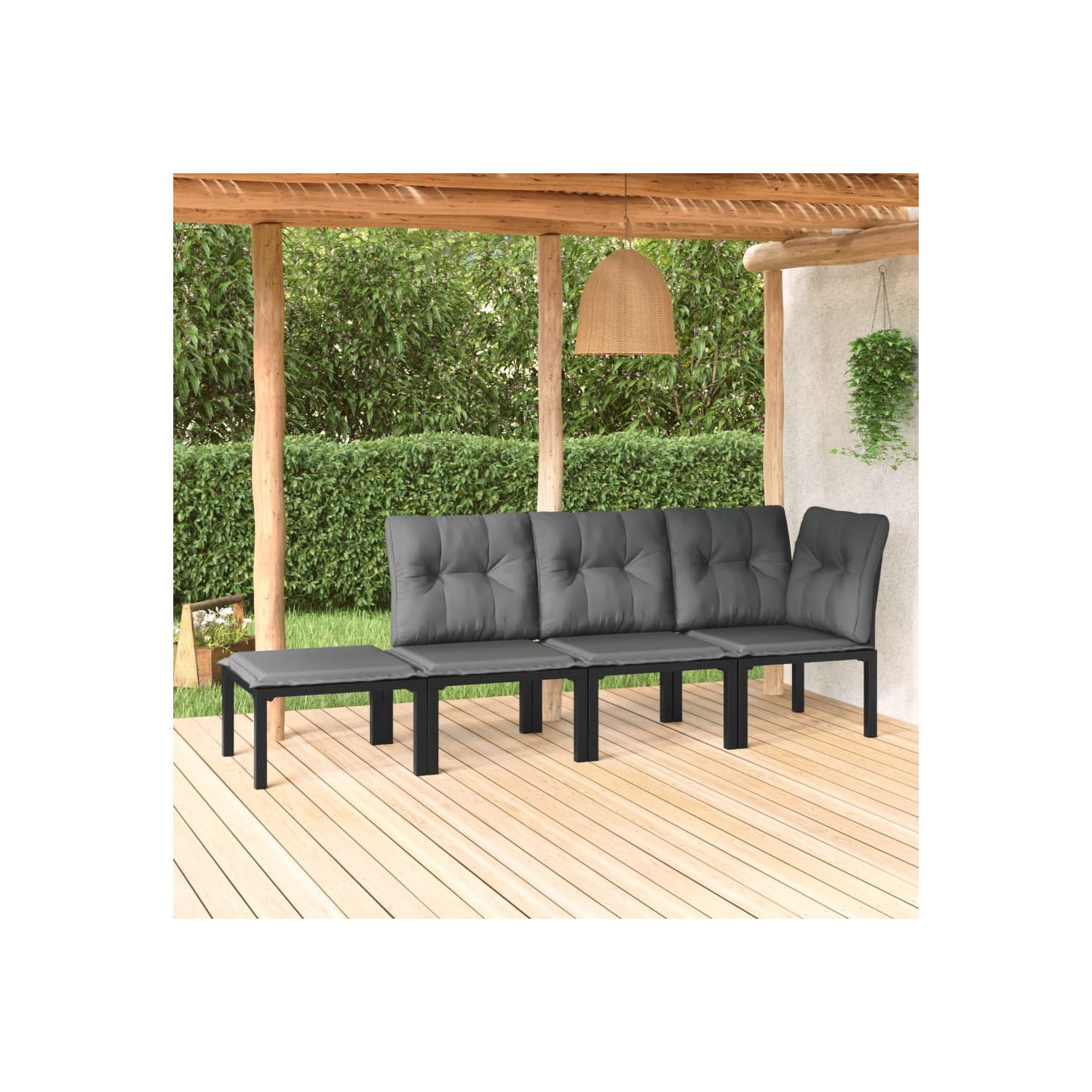 vidaXL 4 Piece Garden Lounge Set Black and Grey Poly Rattan