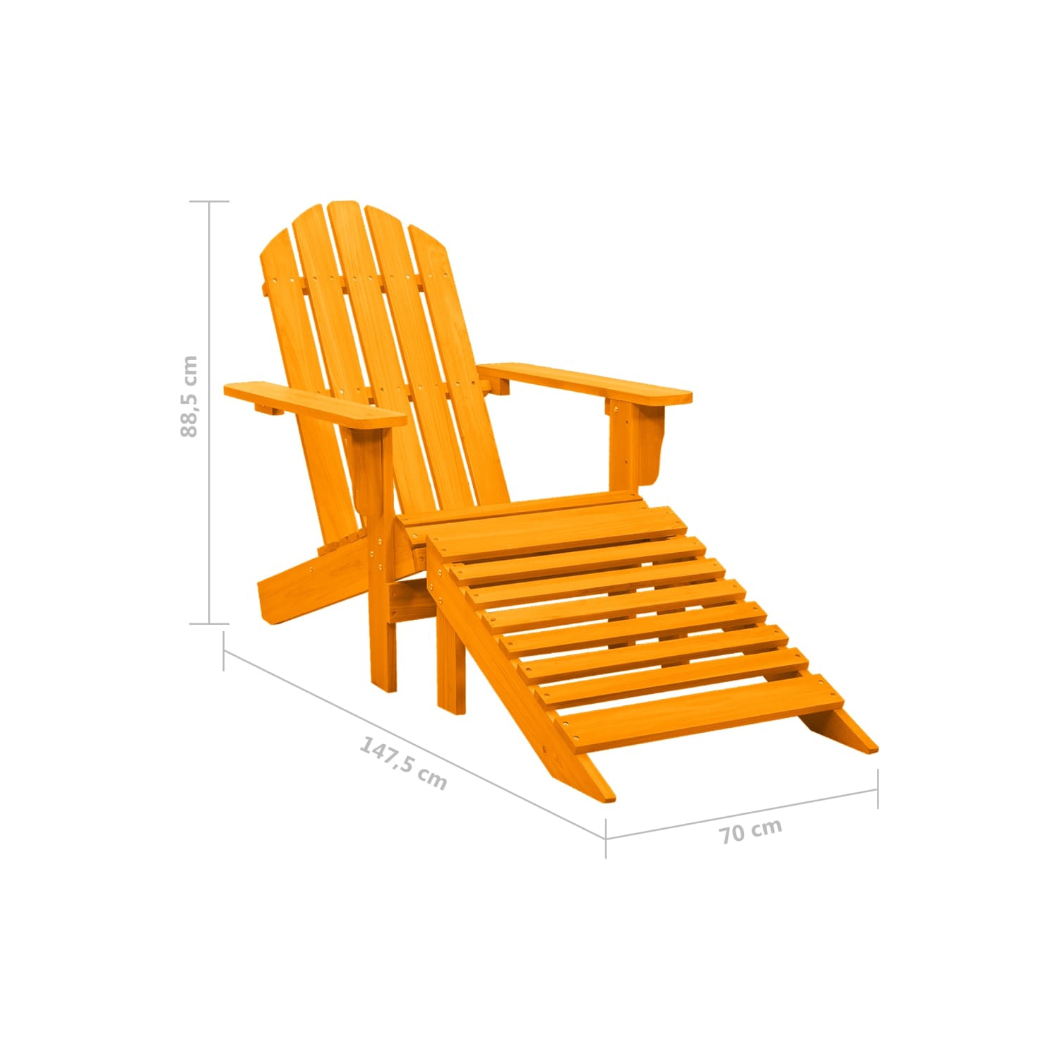 Fauteuil Adirondack Garden avec pouf en bois de sapin massif, orange
