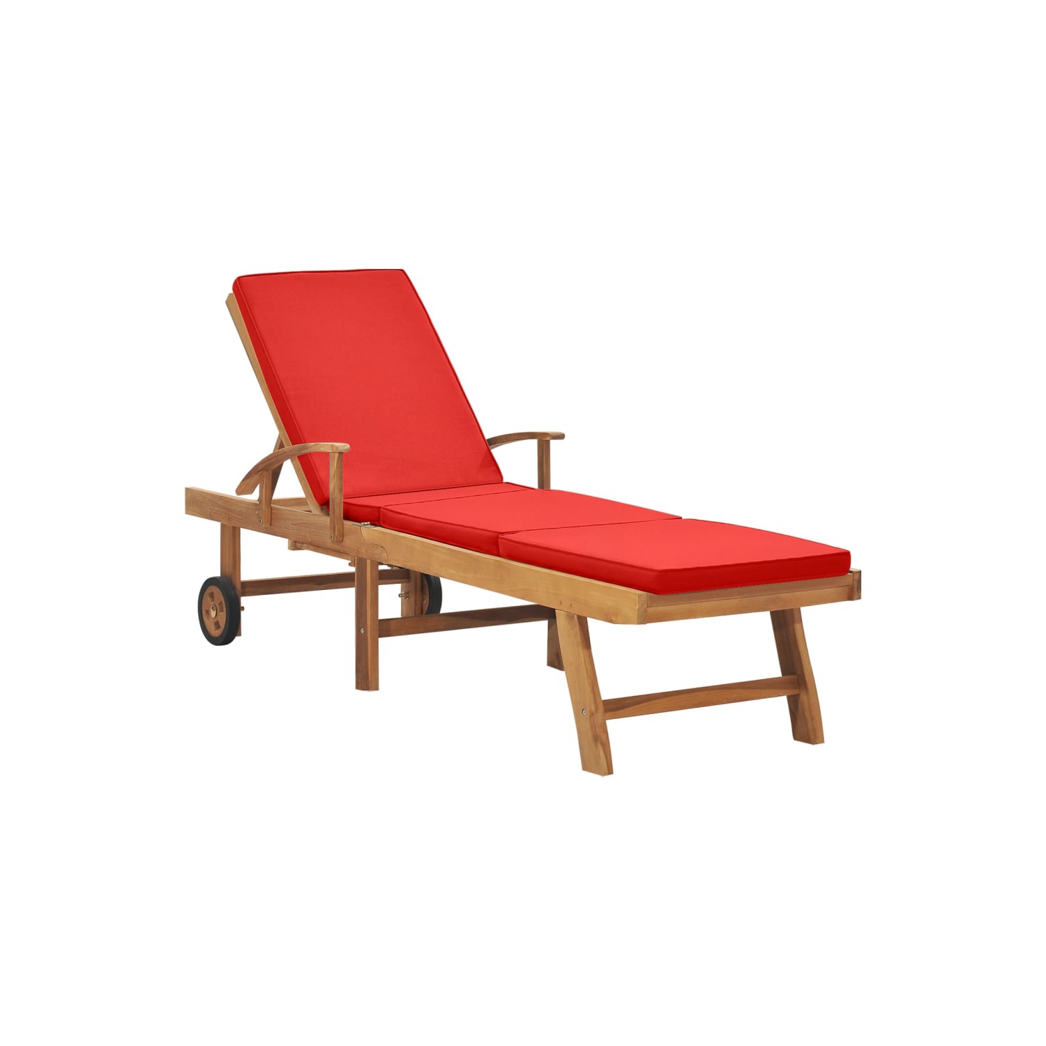 vidaXL Sun Lounger with Cushion Solid Teak Wood Red