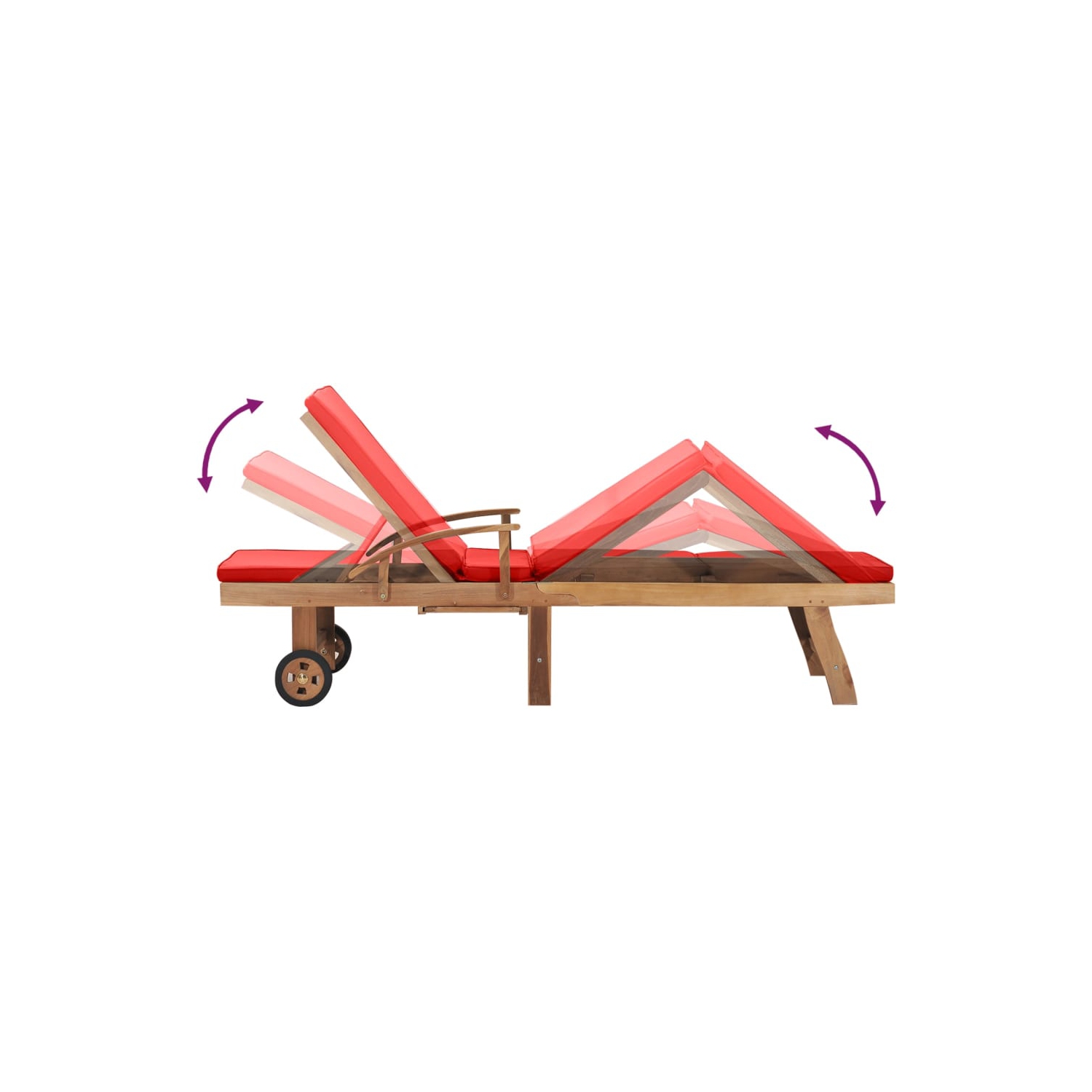 vidaXL Sun Lounger with Cushion Solid Teak Wood Red