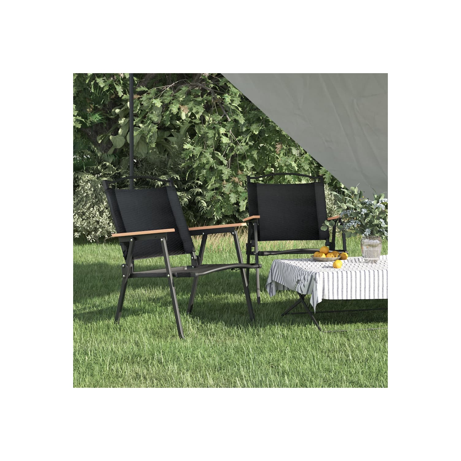 Chaises de camping 2 pièces en tissu Oxford noir 54 x 55 x 78&nbsp;cm