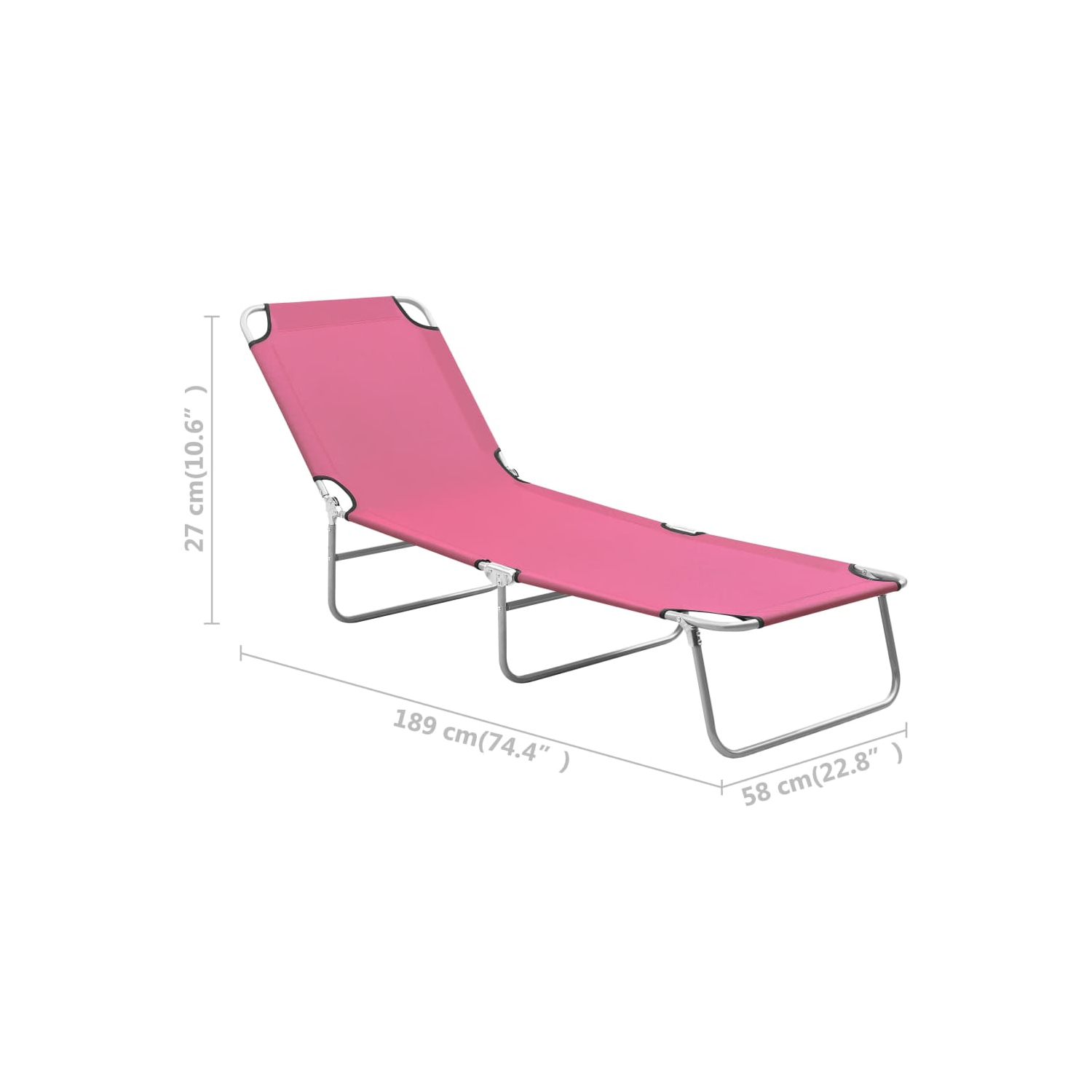 vidaXL Folding Sun Lounger Steel and Fabric Pink