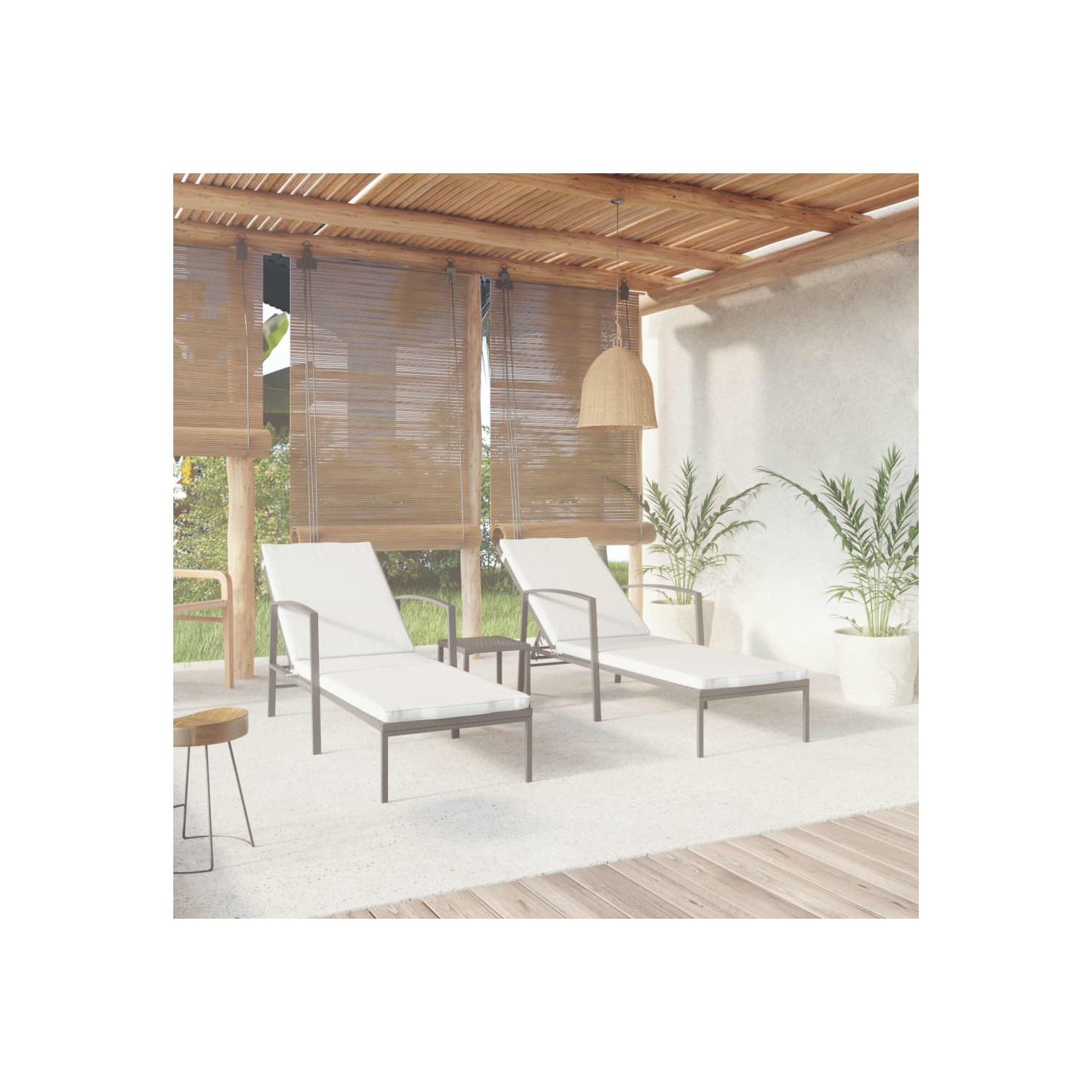 vidaXL Sun Loungers 2 pcs with Table Poly Rattan Black