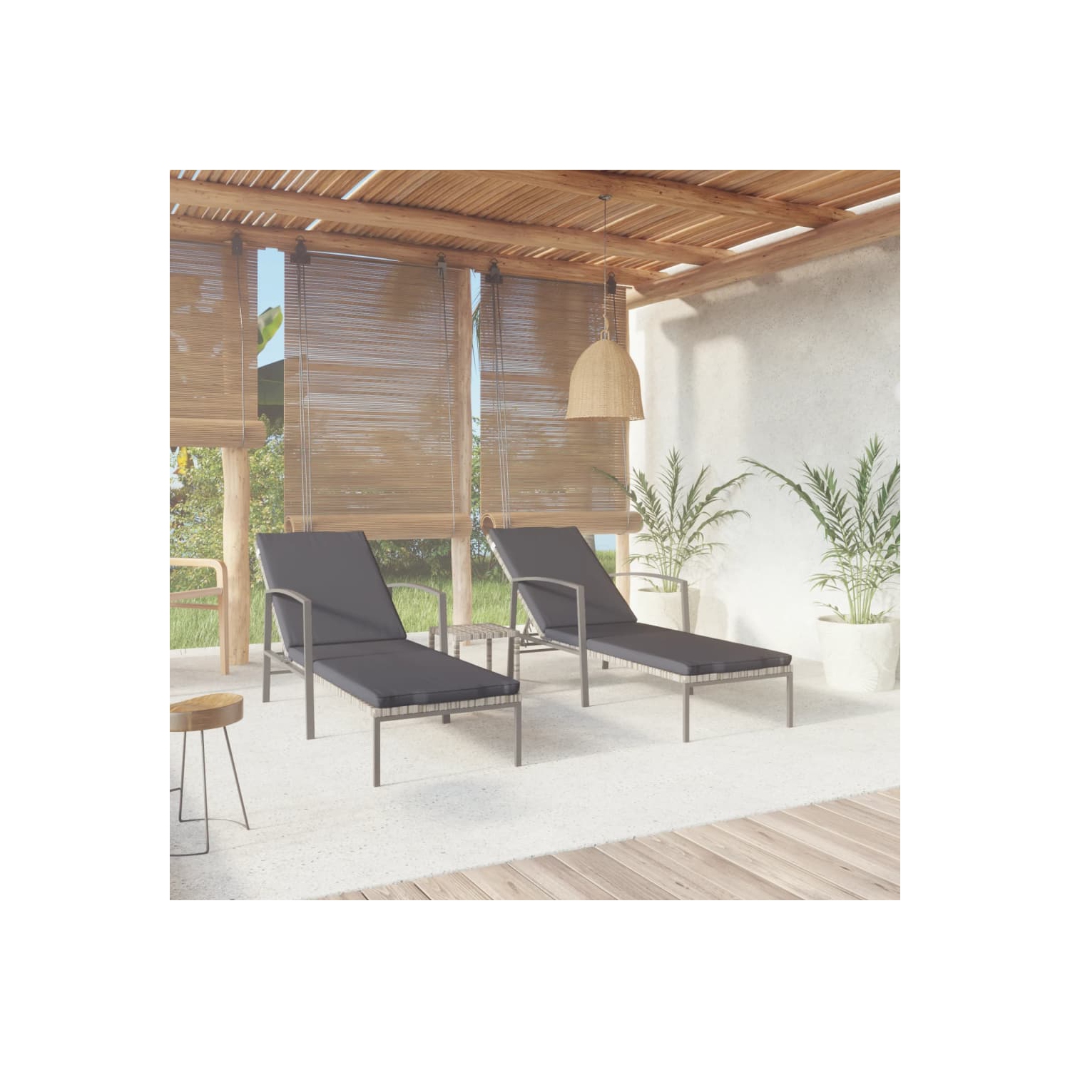 vidaXL Sun Loungers 2 pcs with Table Poly Rattan Grey