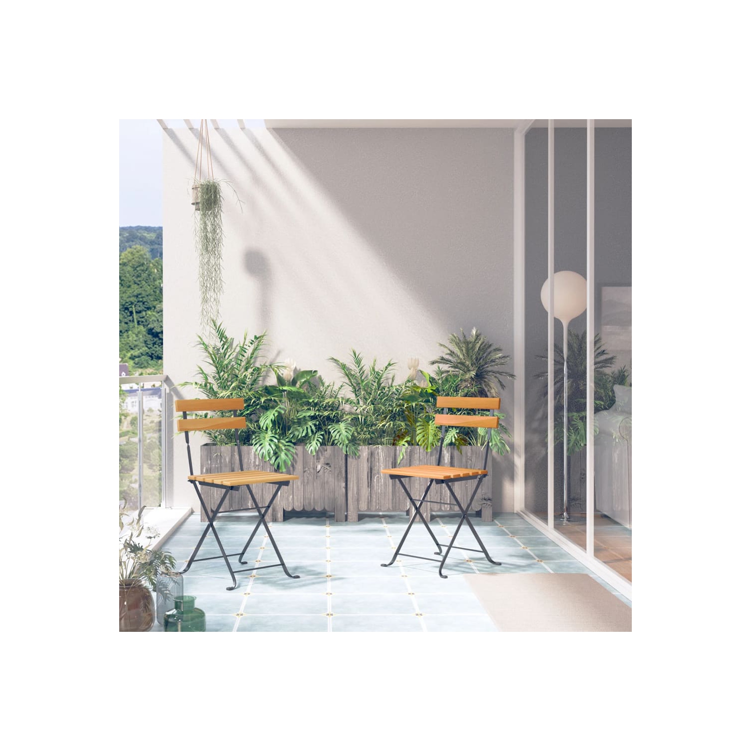 vidaXL Folding Garden Chairs 2 pcs Steel and Solid Acacia Wood