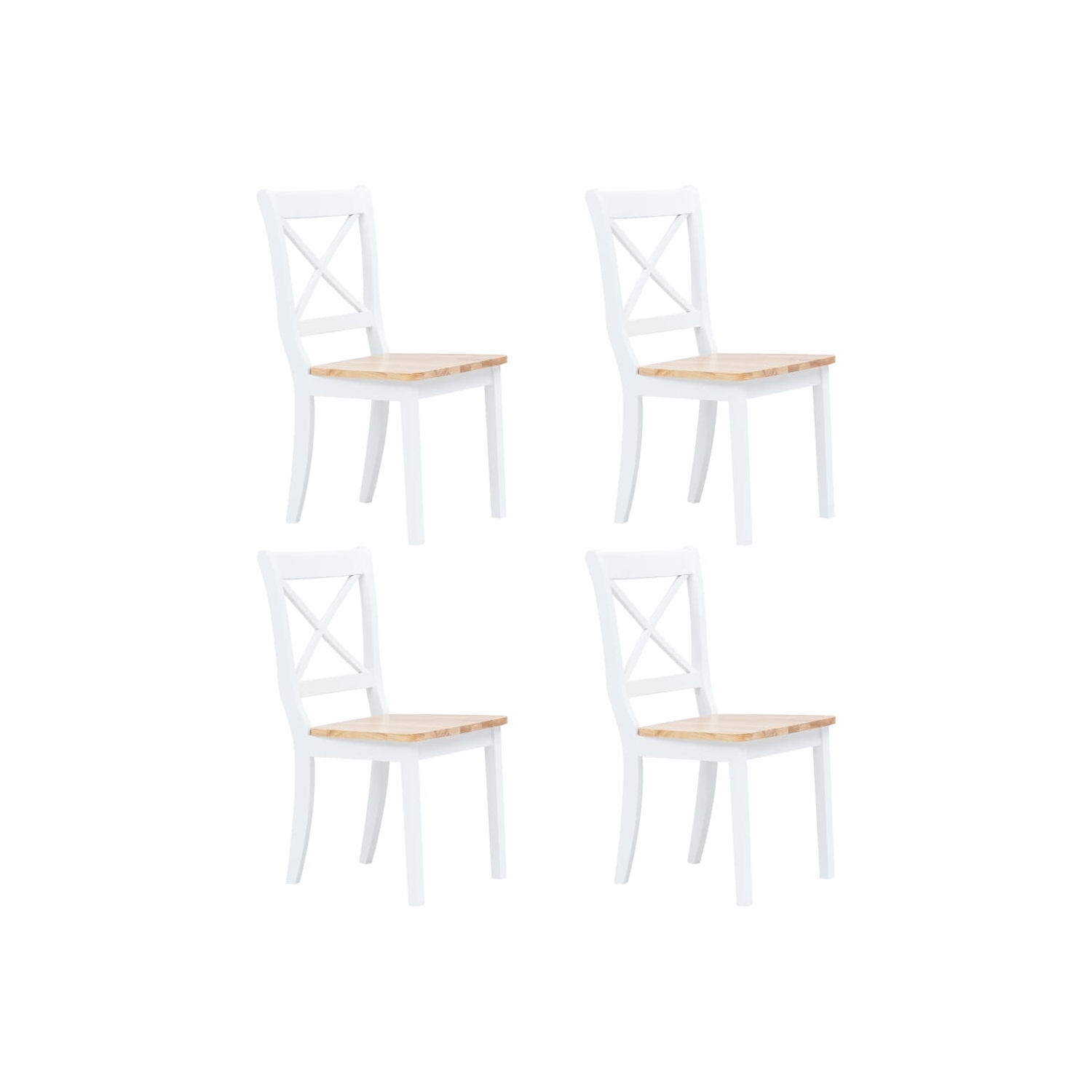 Chaises de salle à manger 4 pièces en bois massif de caoutchouc blanc et bois clair